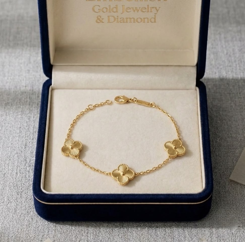 18k Gold Premium 3 Clover dot Bracelet - 18k Gold Bracelet - Embellish Gold Jewelry & Diamond
