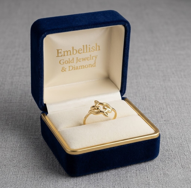 18k Gold Elegant Design Ring - 18k Gold Ring - Embellish Gold Jewelry & Diamond