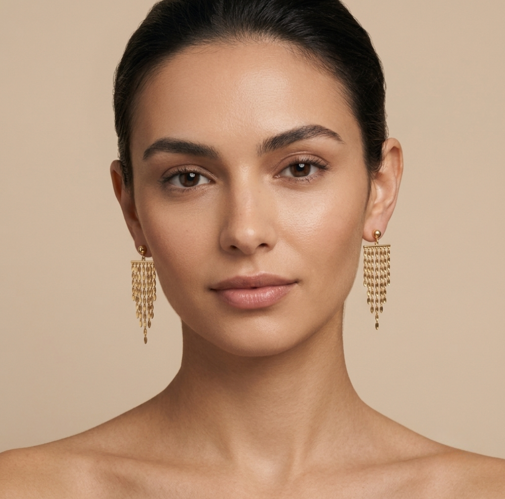 18k Gold Ball Hanging Chain Earrings - ad collection - Embellish Gold Jewelry & Diamond