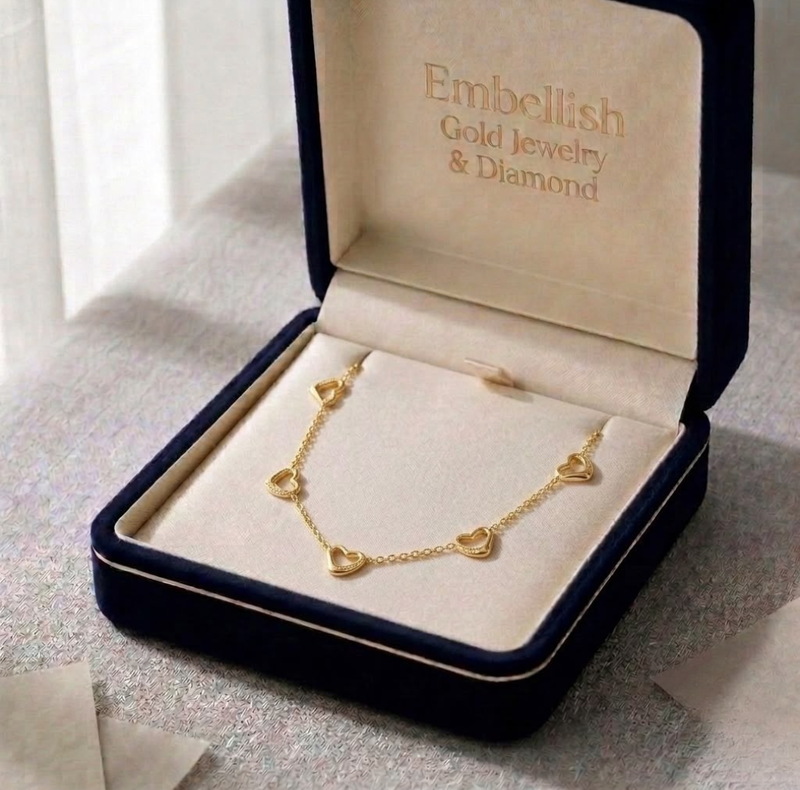 18k Gold 5 Heart Necklace - Necklaces - Embellish Gold Jewelry & Diamond