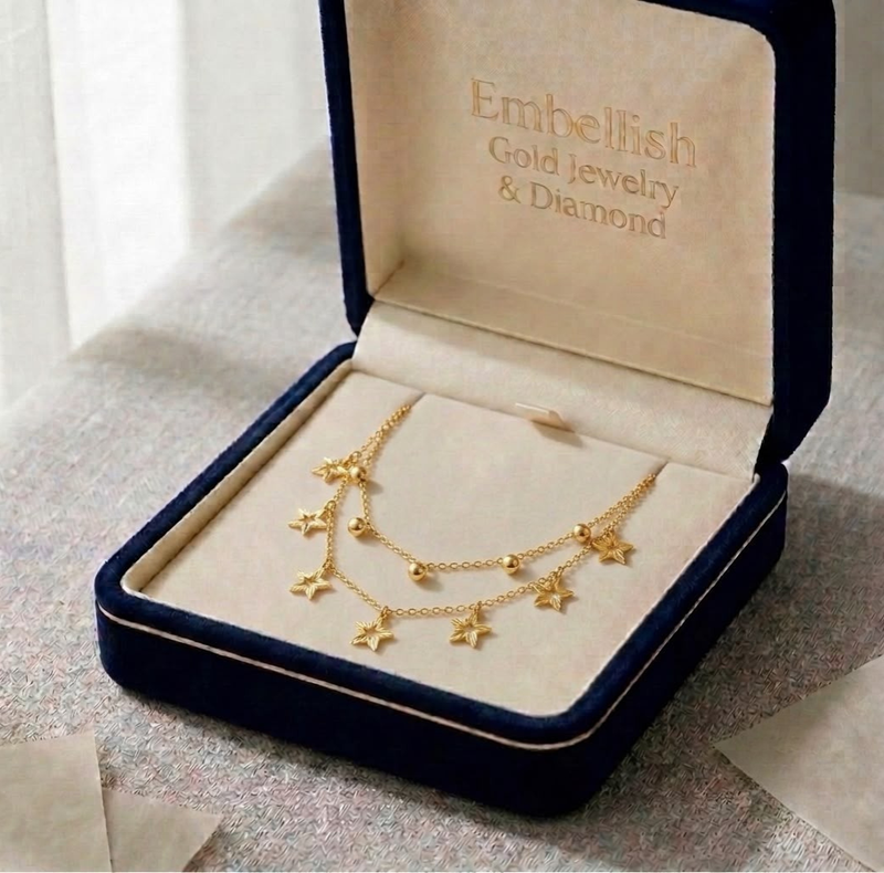 18k Gold 2 Layer Ball Star Necklace - Products - Embellish Gold Jewelry & Diamond