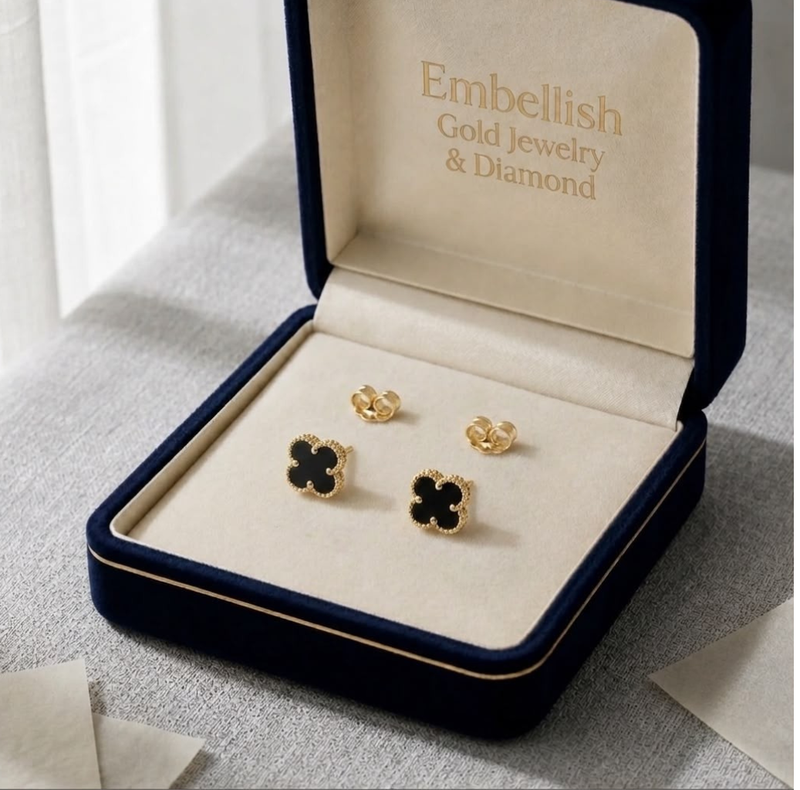 18k Gold Mini Clover Earrings - 18k Gold Earrings - Embellish Gold Jewelry & Diamond