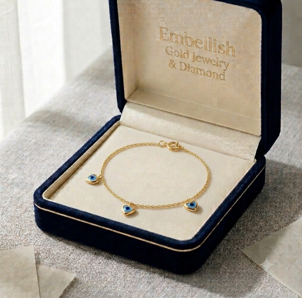18K Real Gold Rope Chain Evil Eye Bracelet
