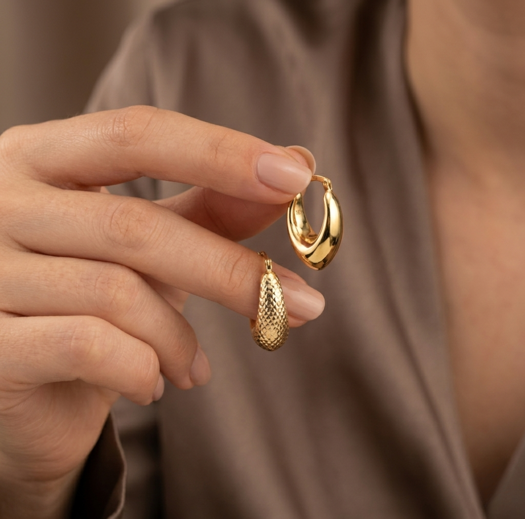 18k Gold Dia U Cut Loop Earrings