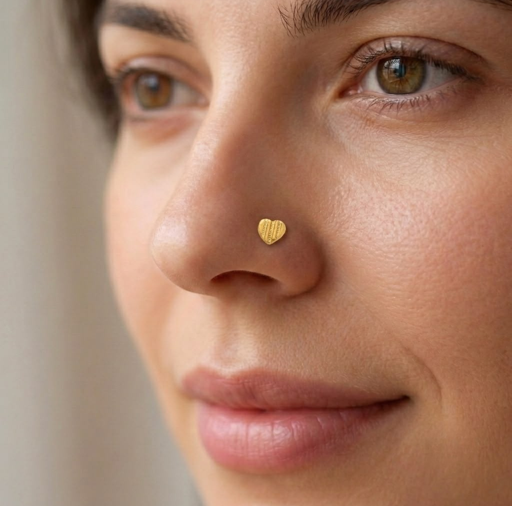 22k Gold Heart Lines Nose PIn