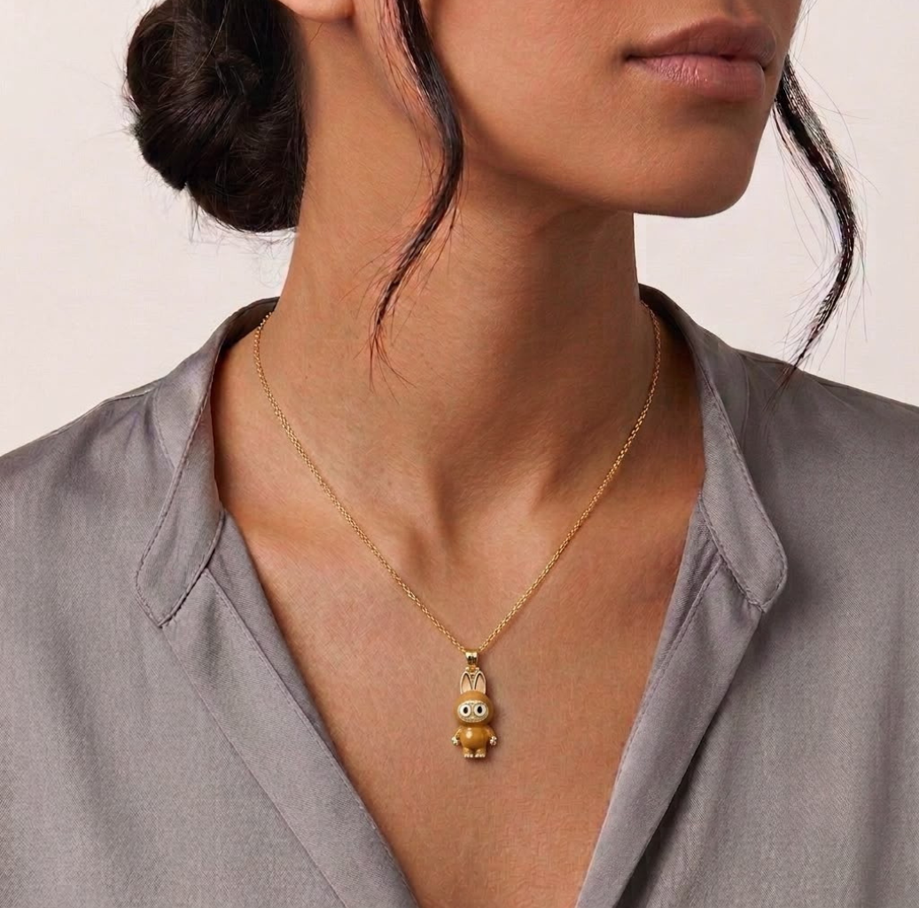 18k Gold Orange Labubu Necklace