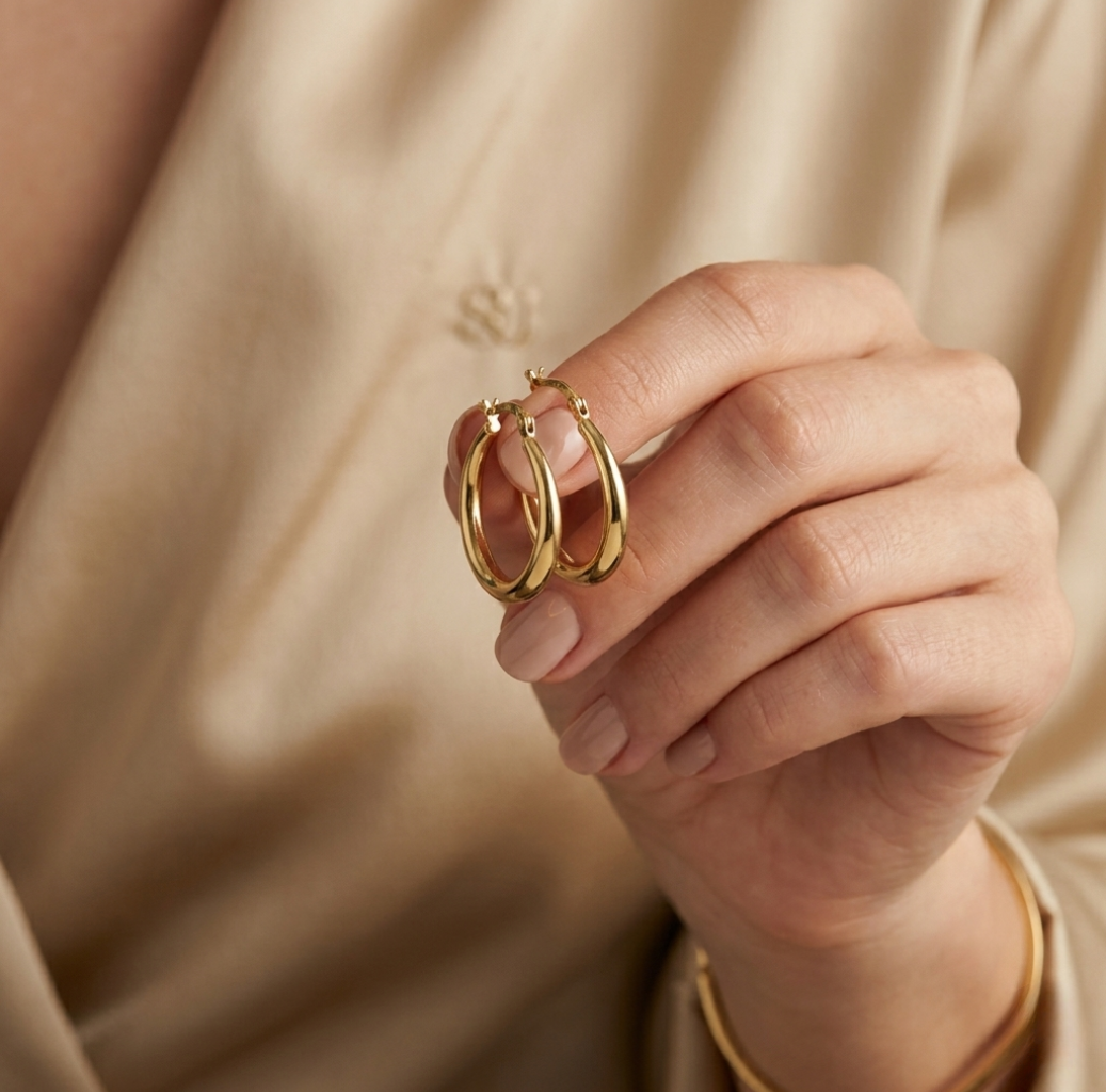18k Gold Plain Round Loop Earrings - 18k Gold Earrings - Embellish Gold Jewelry & Diamond