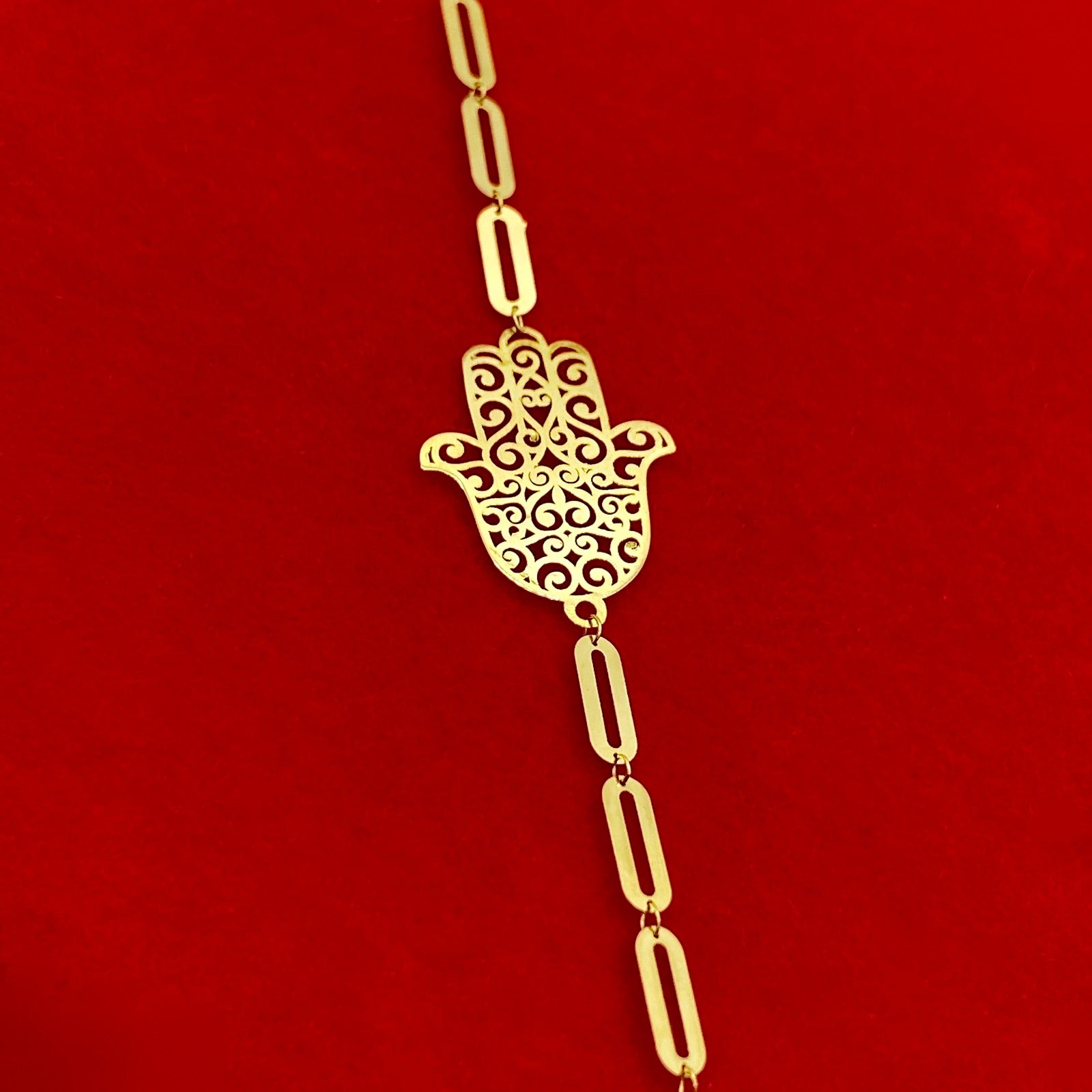 18K Real Gold Hamsa Hand Paper Clip Bracelet - Embellish Gold