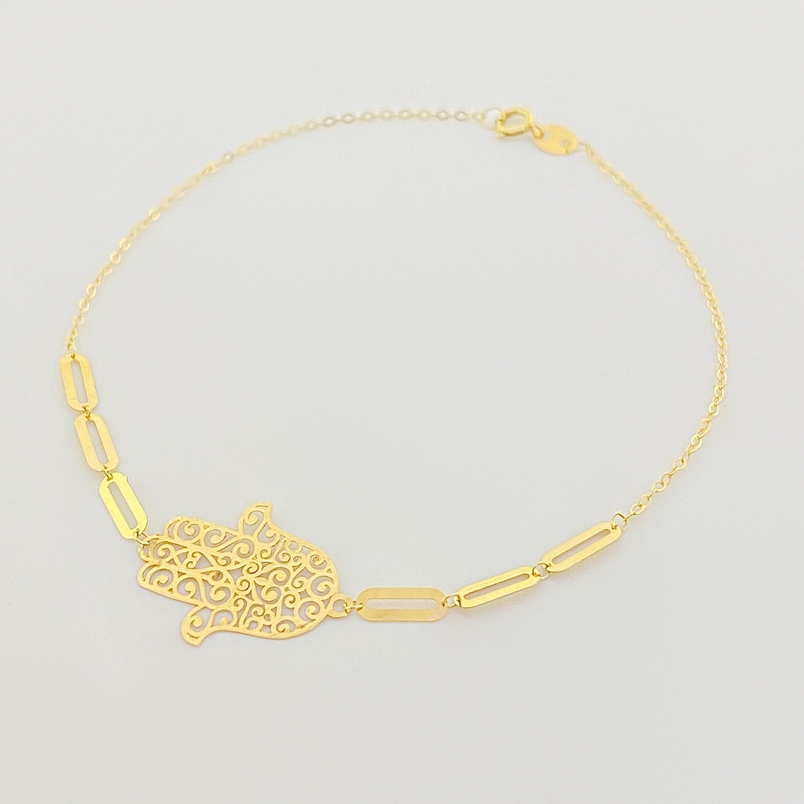 18K Real Gold Hamsa Hand Paper Clip Bracelet - Embellish Gold