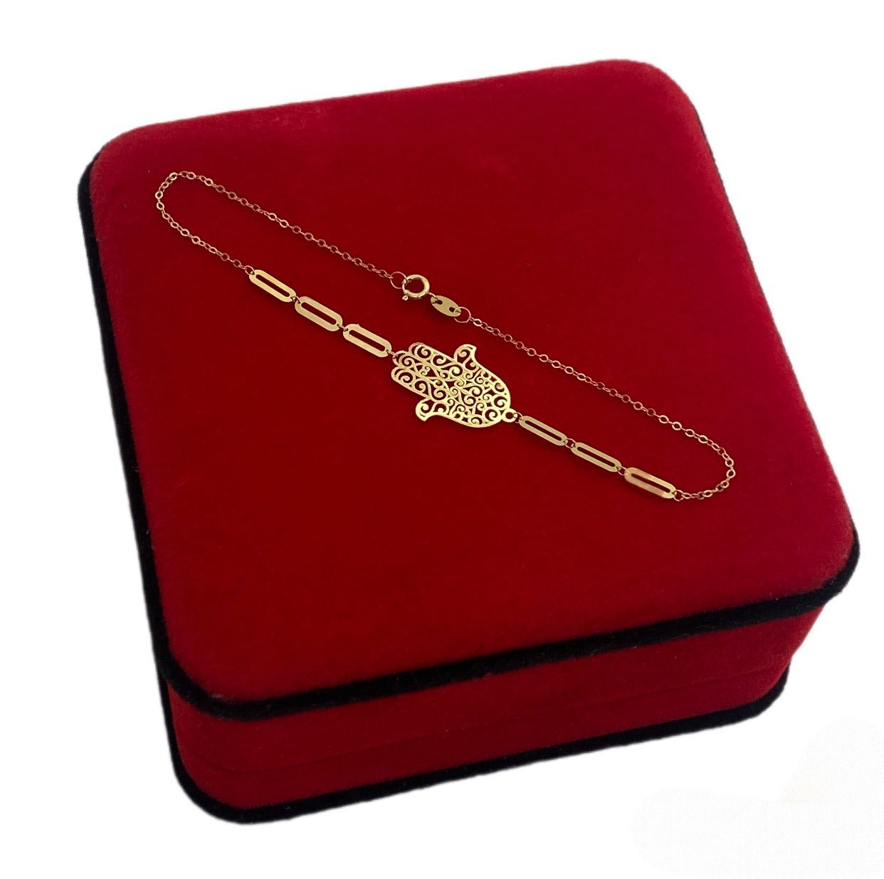 18K Real Gold Hamsa Hand Paper Clip Bracelet - Embellish Gold