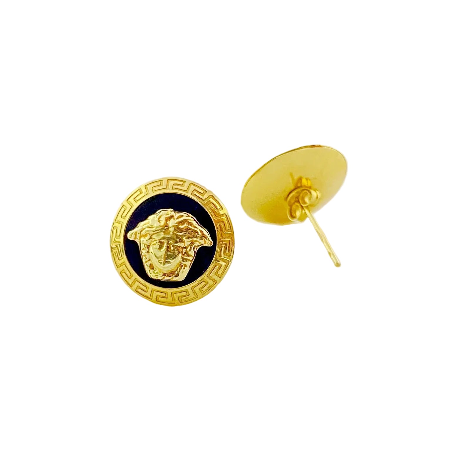 18K Real Gold Versace Design Earrings Round - Earrings - Embellish Gold