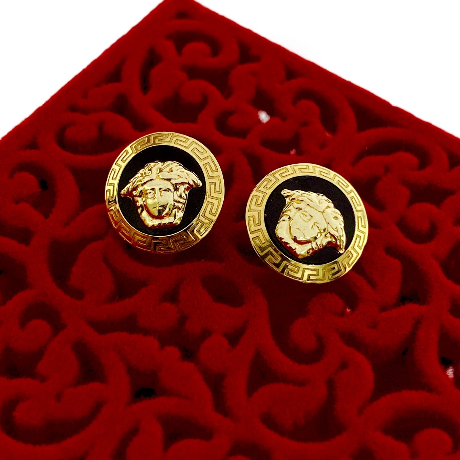 18K Real Gold Versace Design Earrings Round - Earrings - Embellish Gold