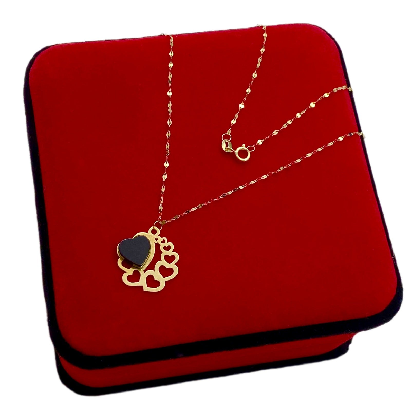 18K Gold 8 heart with black stone - 18k Gold Necklace - Embellish Gold