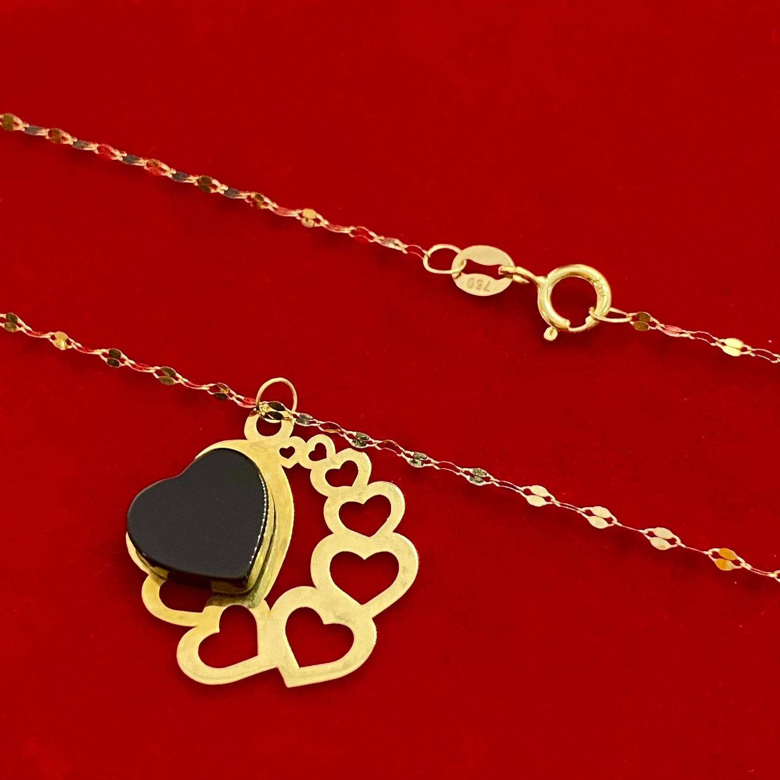 18K Gold 8 heart with black stone - 18k Gold Necklace - Embellish Gold