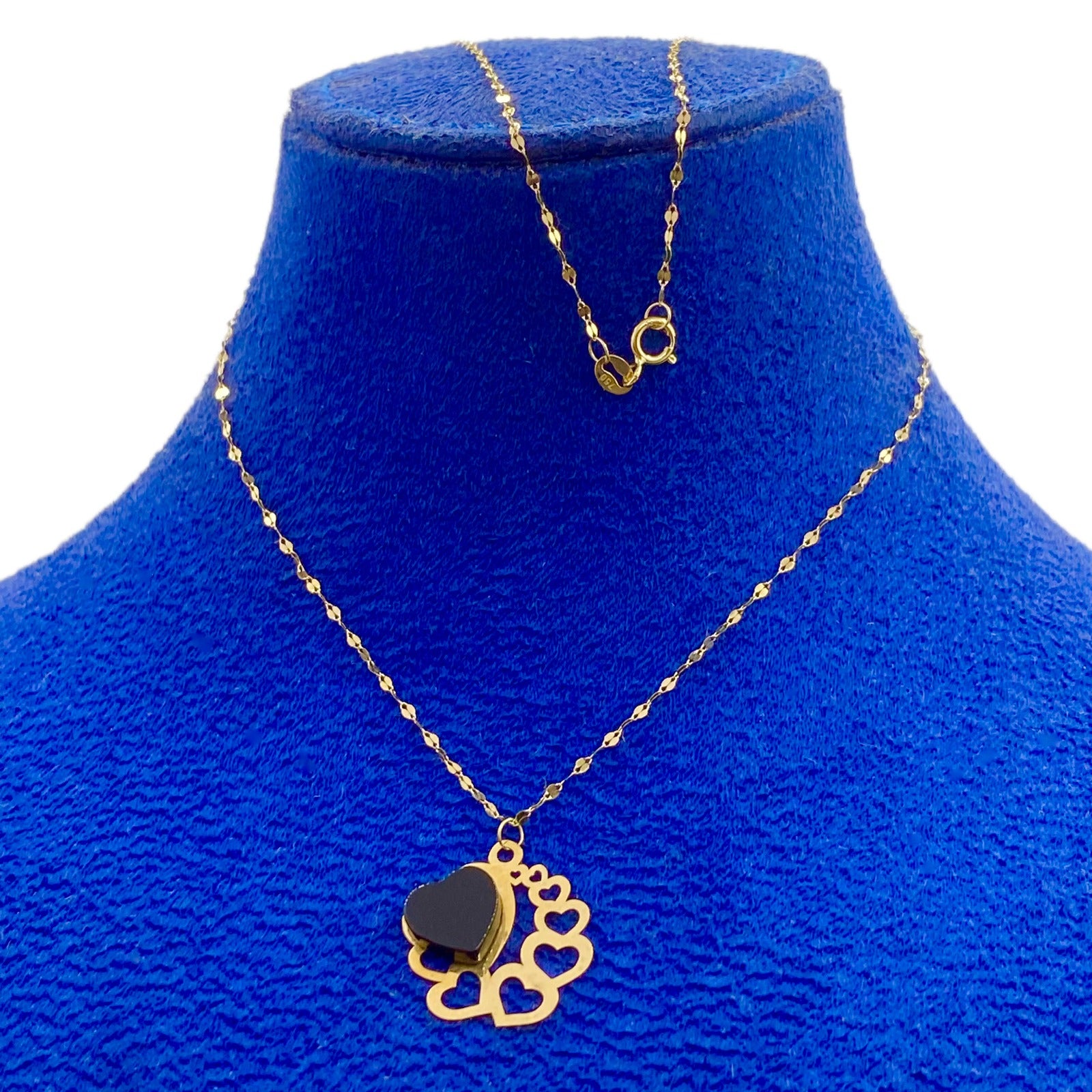 18K Gold 8 heart with black stone - 18k Gold Necklace - Embellish Gold