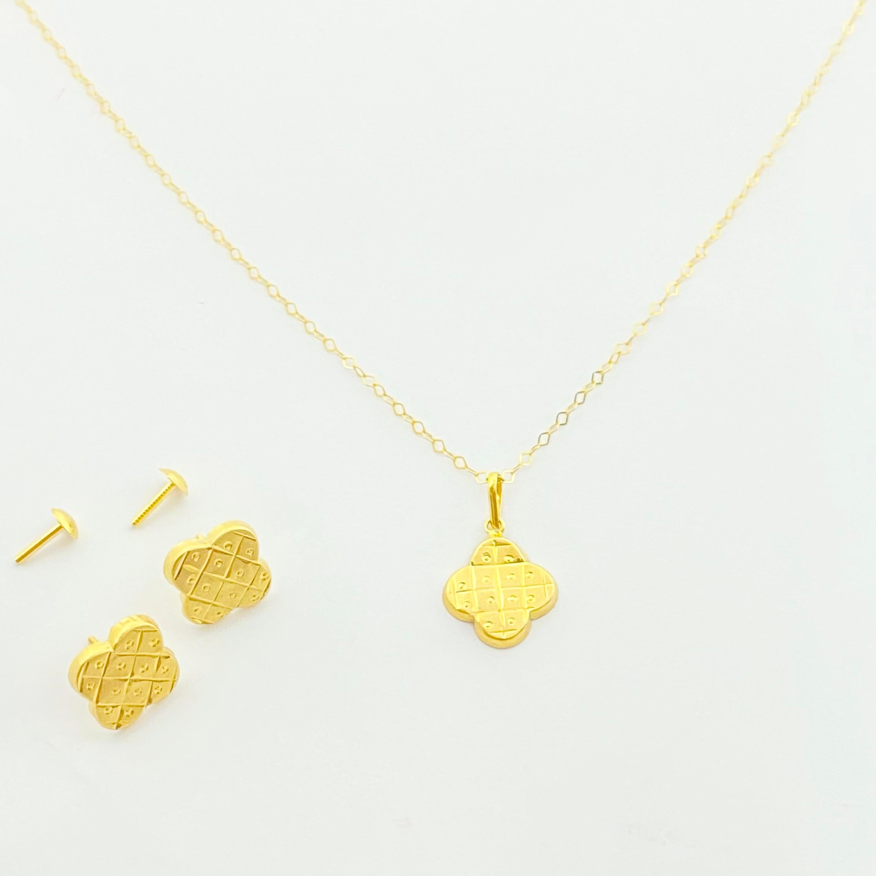 18K Real Gold VC Box Necklace And Earring Set - Embellish Gold