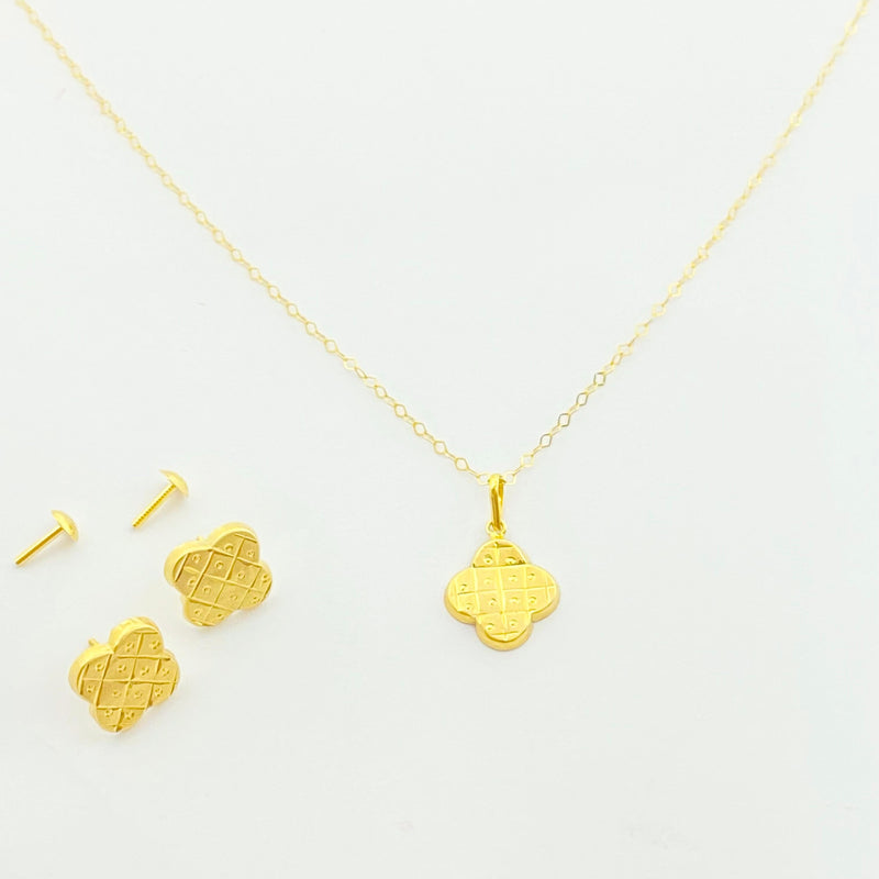 18K Real Gold VC Box Necklace And Earring Set - مجموعة احتفالية - Embellish Gold