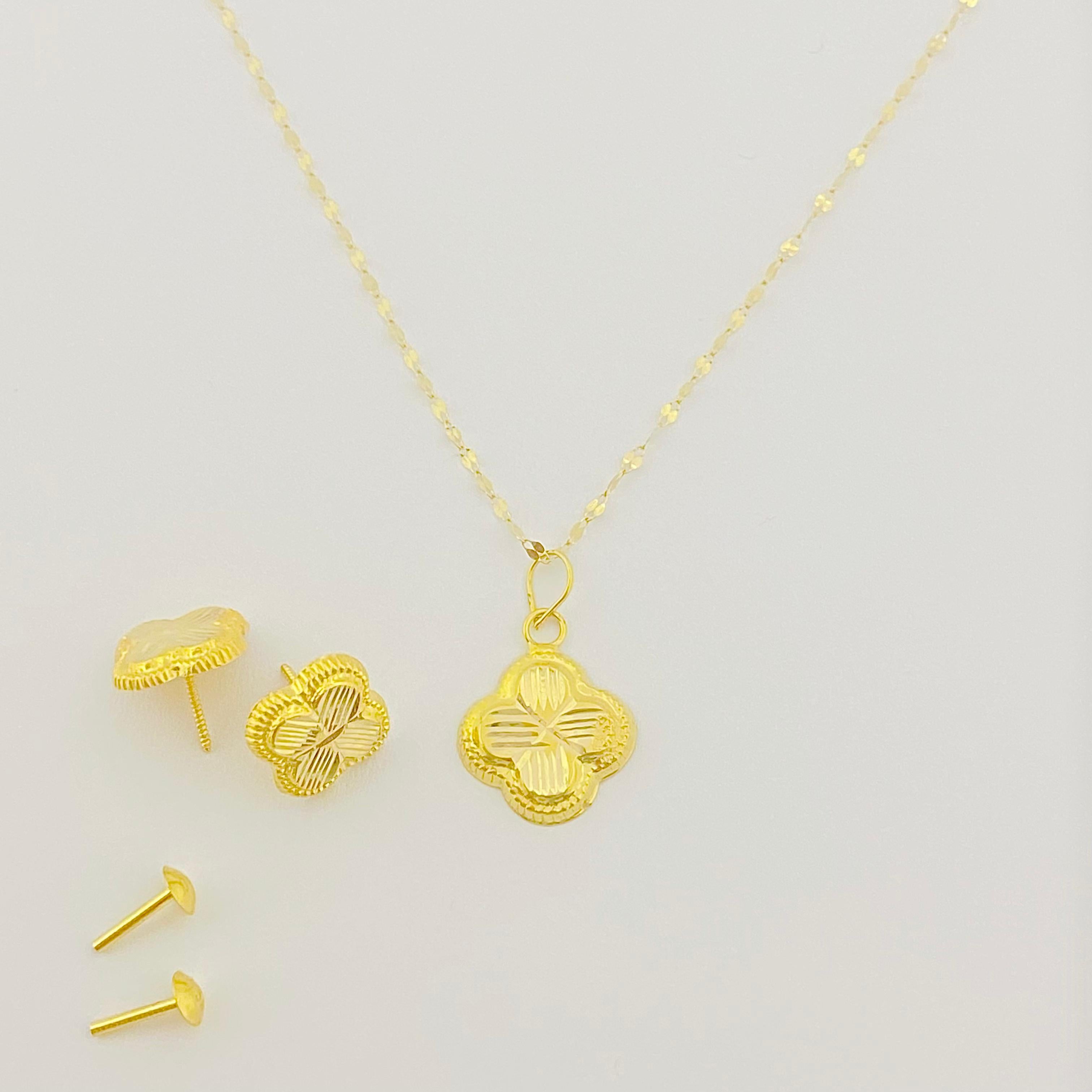 18K Real Gold VC Necklace And Earring Set - Embellish Gold