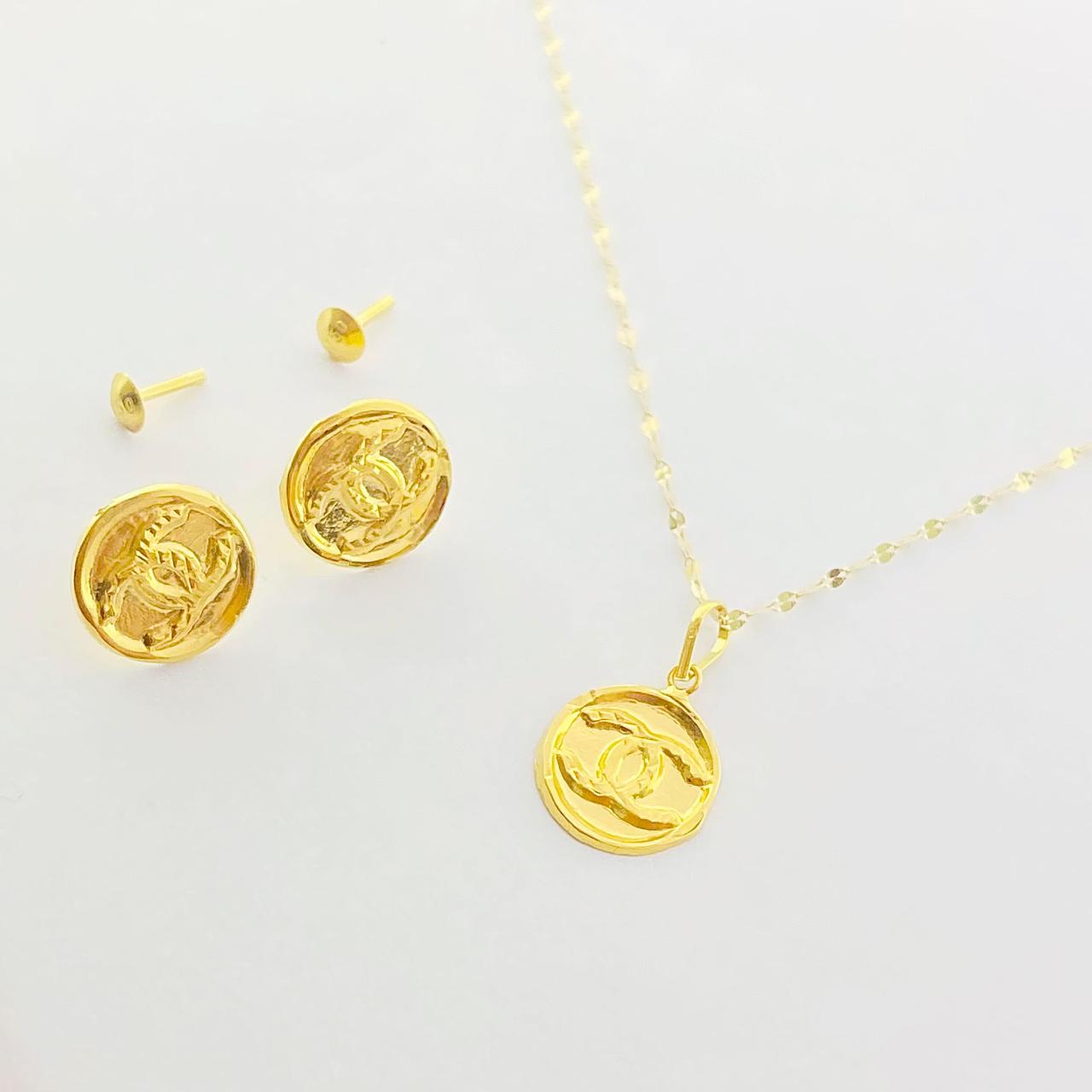 18K Real Gold CC Necklace And Earring Set - Festive Collection - Embellish Gold