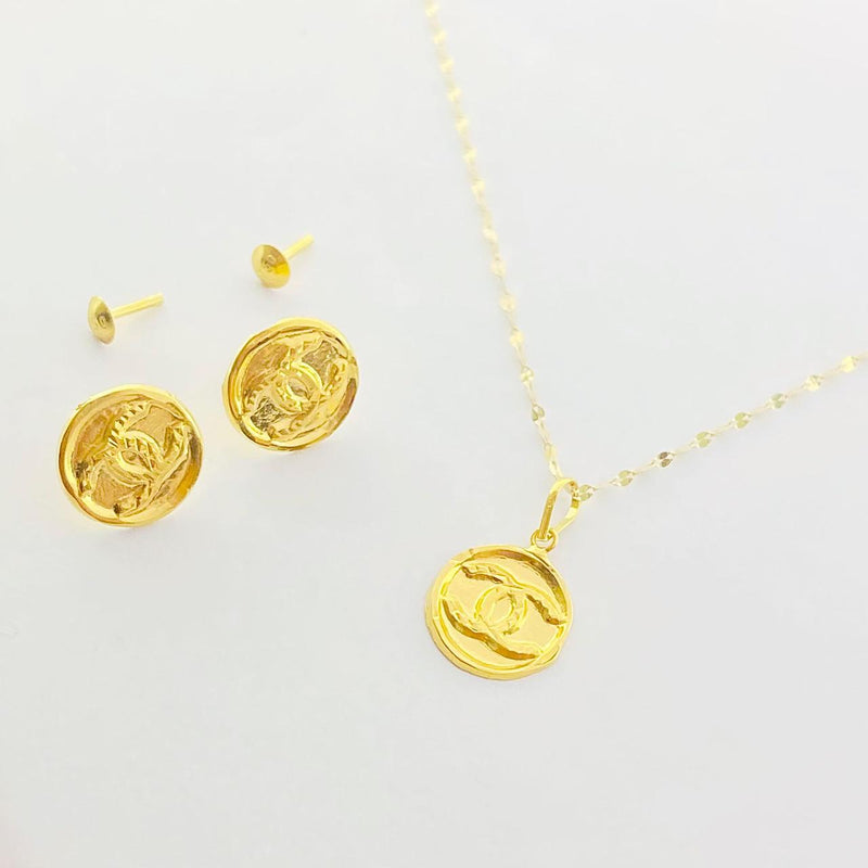 18K Real Gold CC Necklace And Earring Set - Festive Collection - Embellish Gold