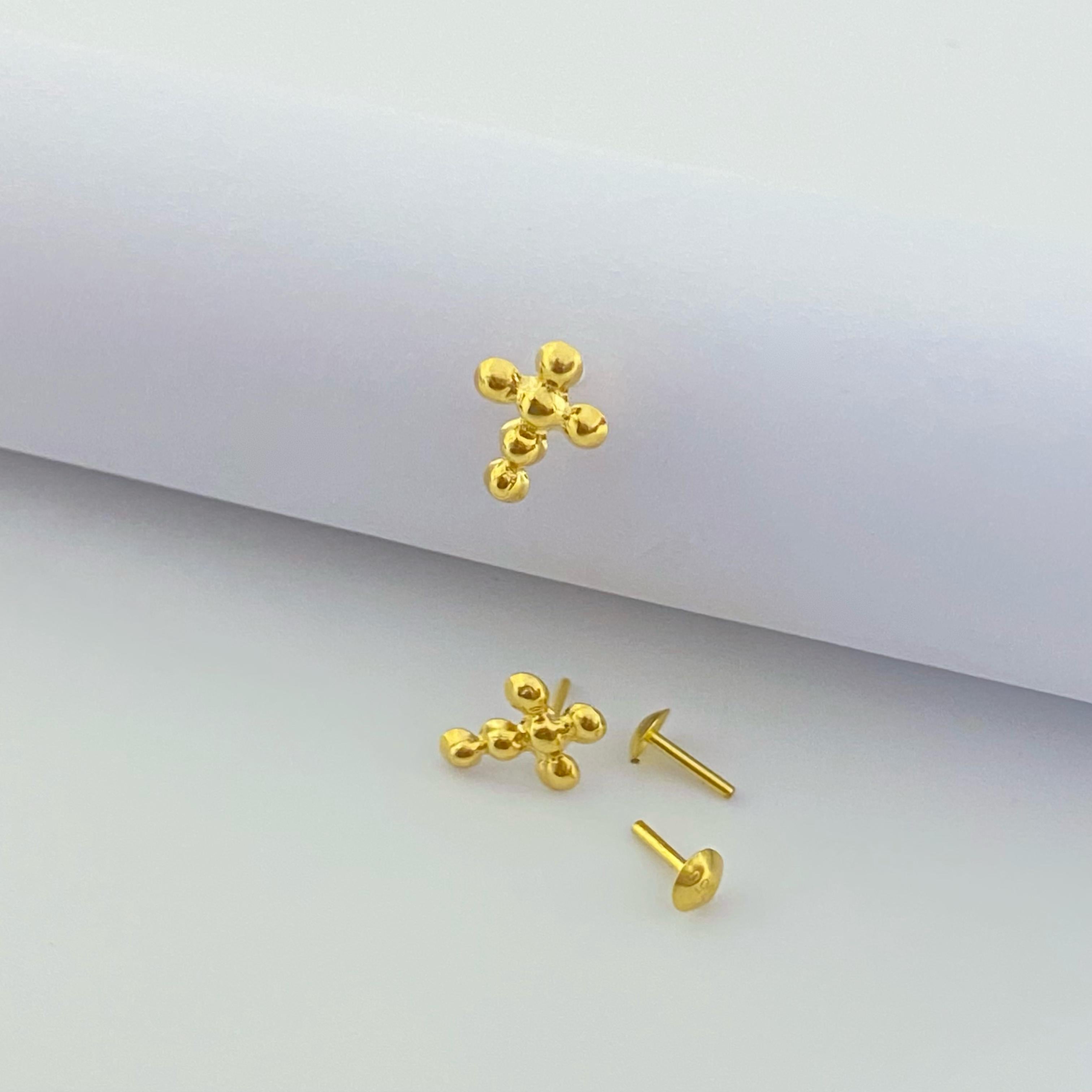 18k Gold Bubble Cross Jewelry Set