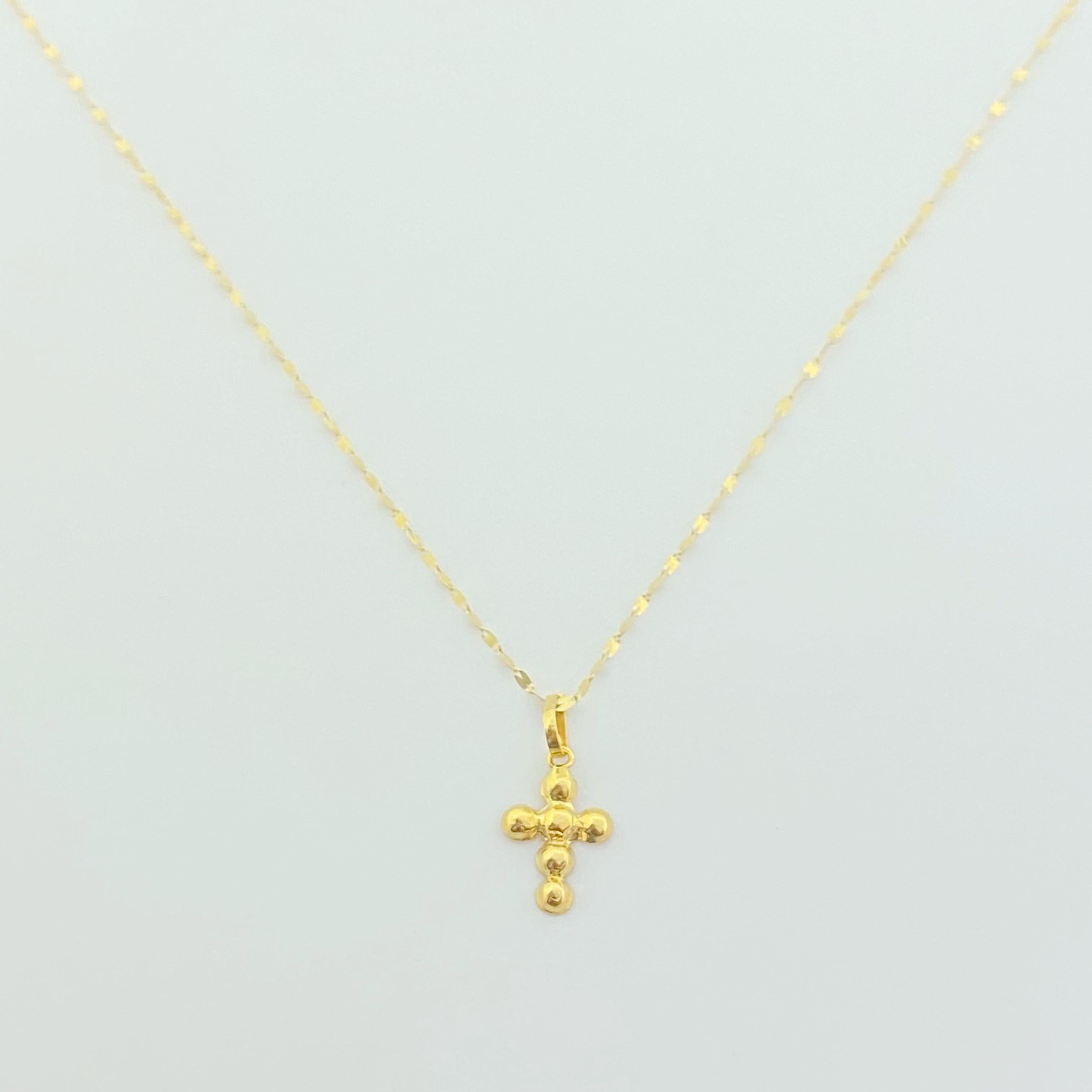 18k Gold Bubble Cross Jewelry Set