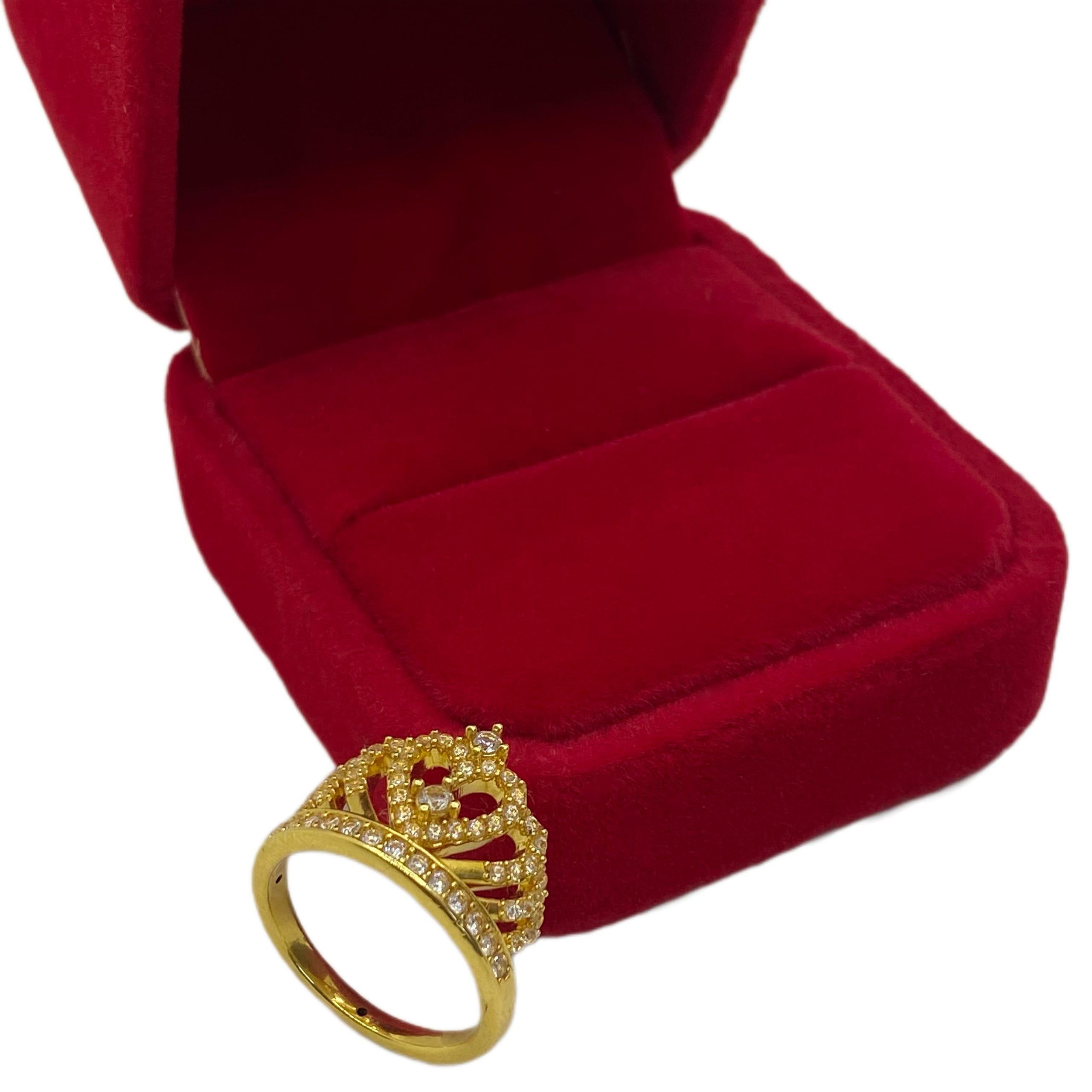 18k Gold Super Light Hollow Crown Stone Ring