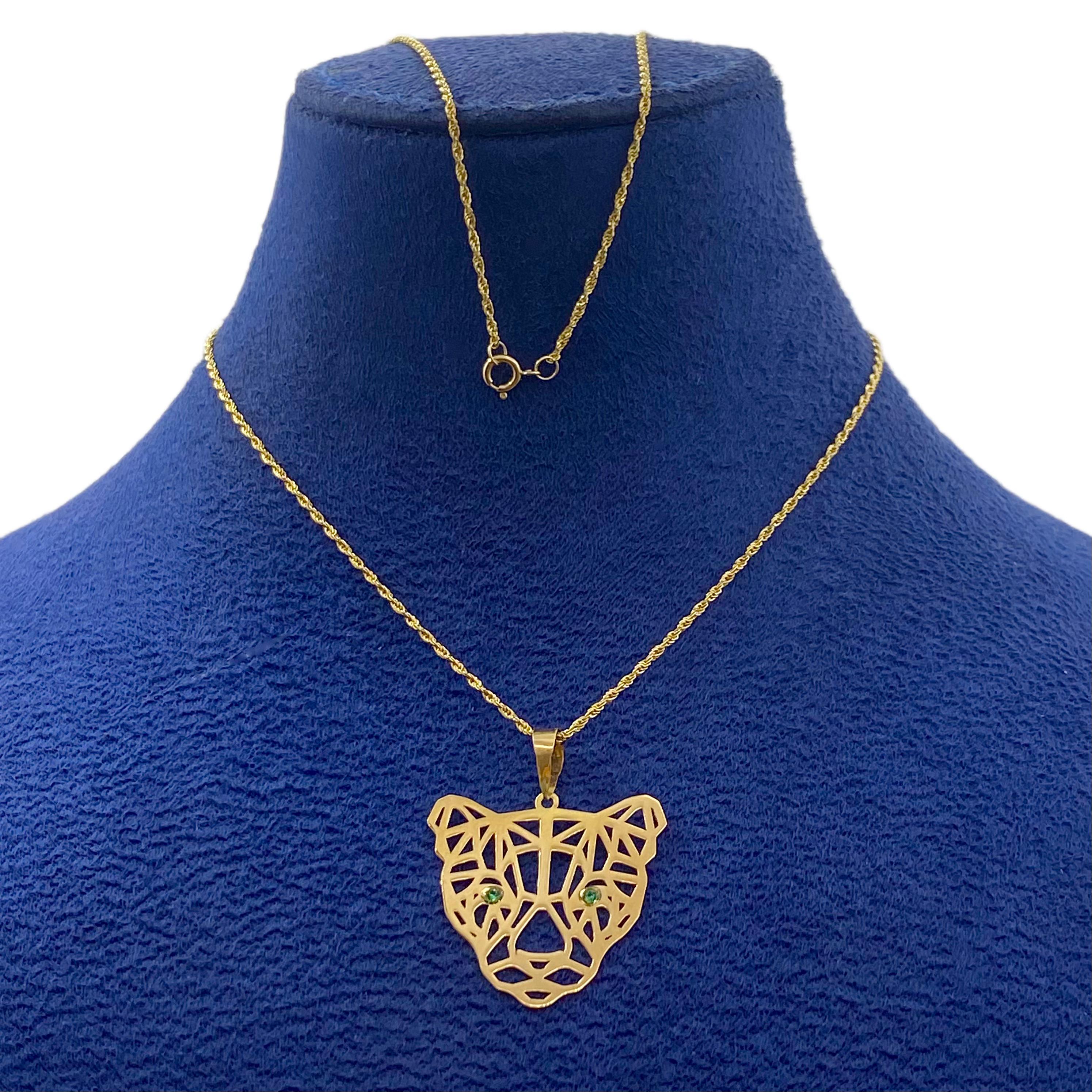 18k Gold Green Eye Tiger Necklace