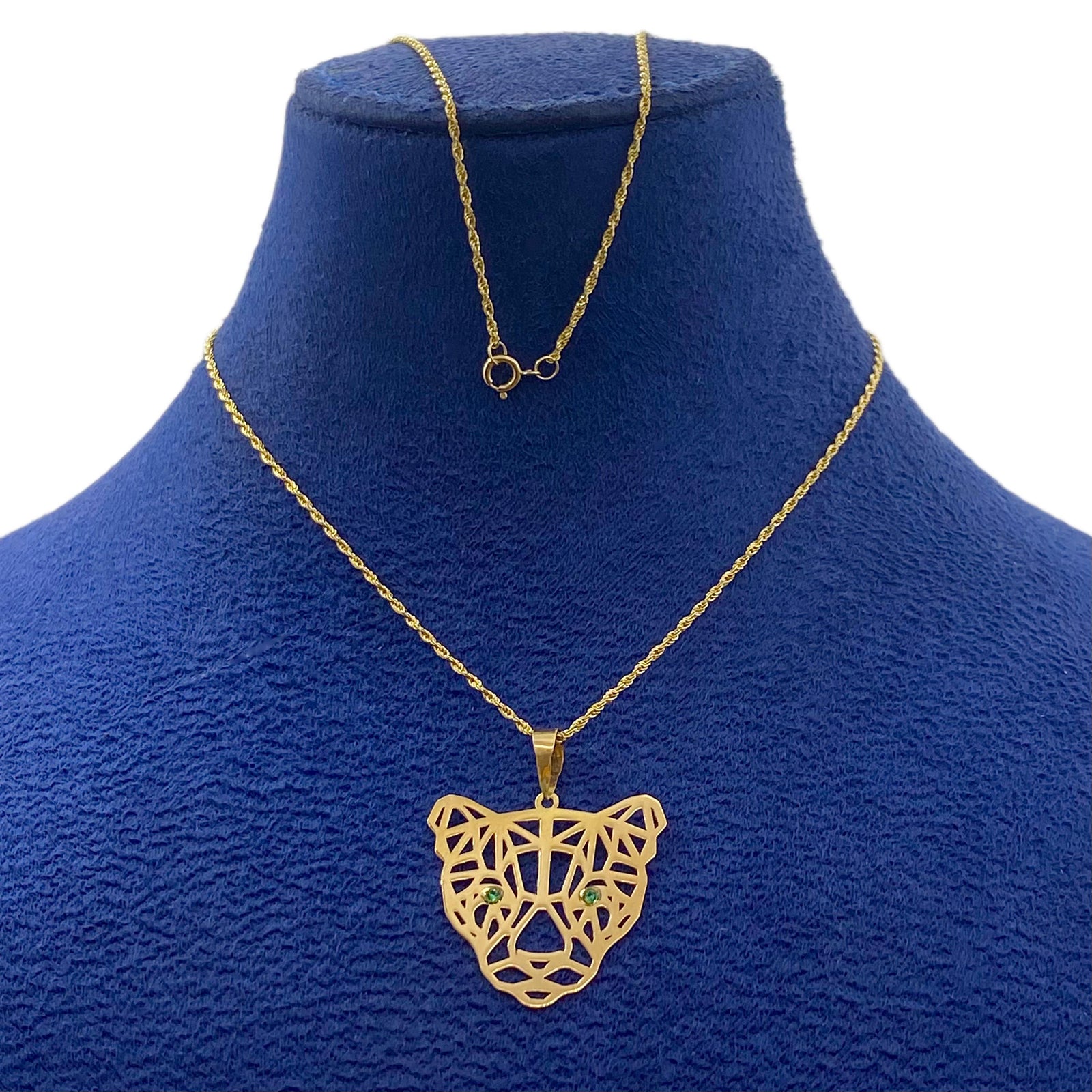 18k Gold Green Eye Tiger Necklace - 18k Gold Necklace - Embellish Gold