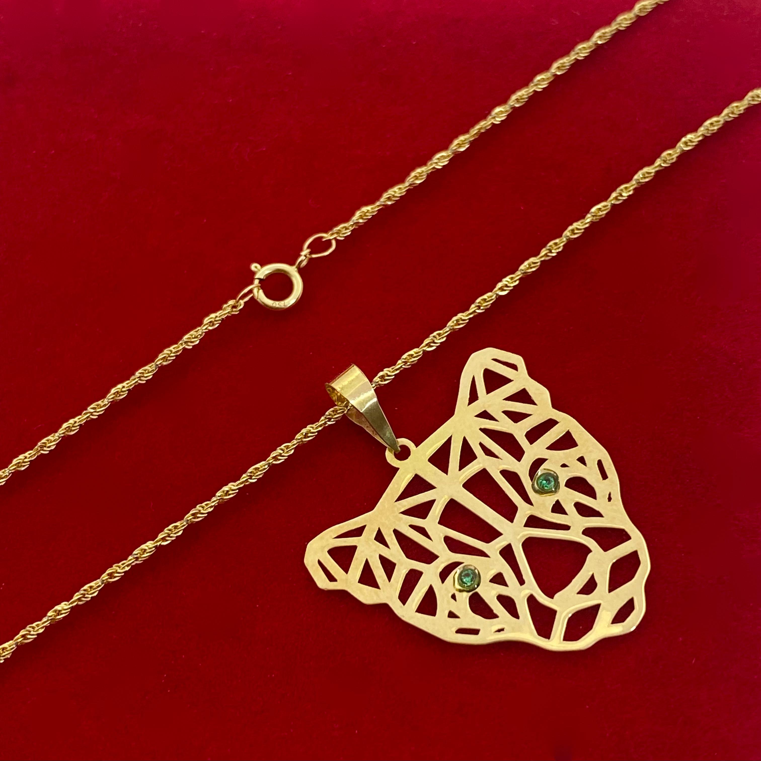 18k Gold Green Eye Tiger Necklace