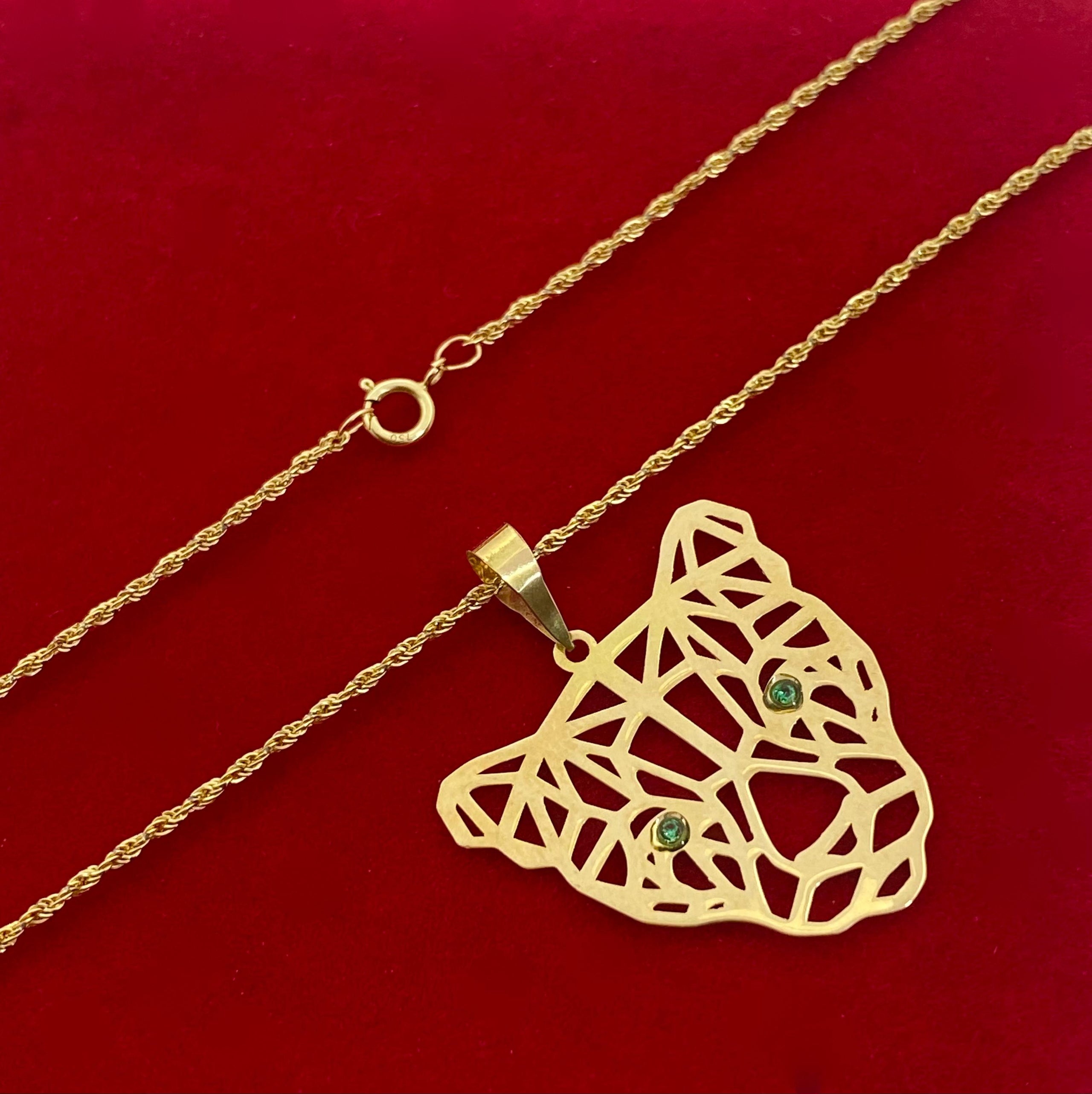 18k Gold Green Eye Tiger Necklace