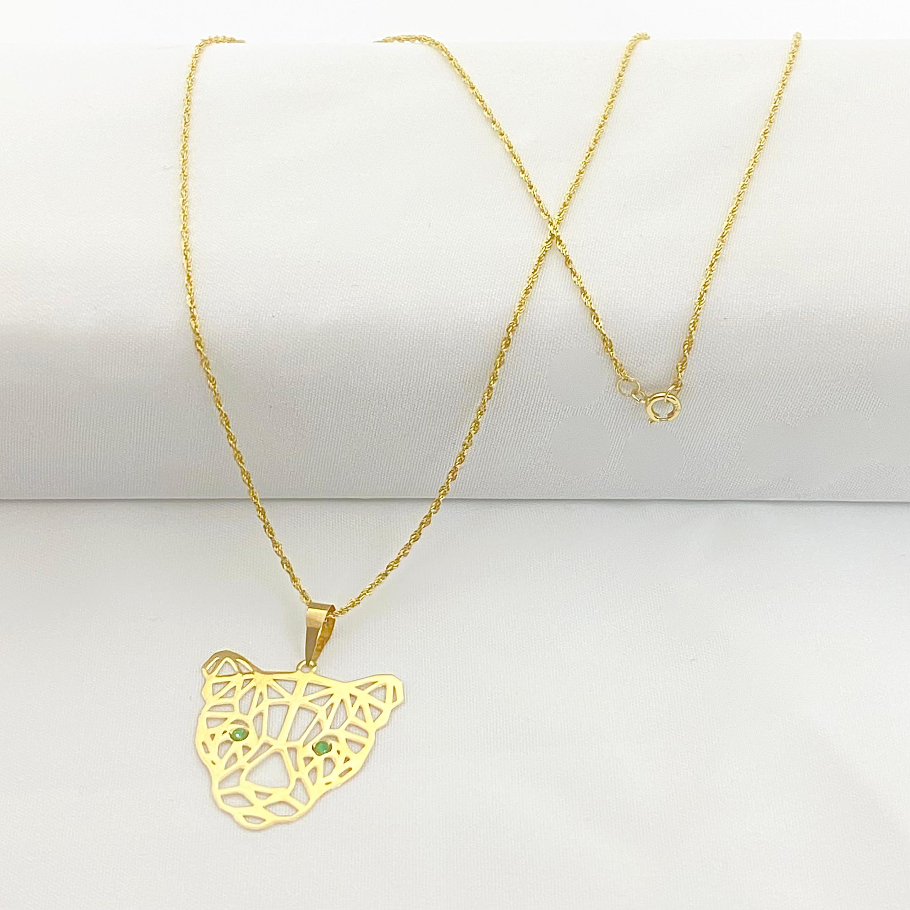 18k Gold Green Eye Tiger Necklace