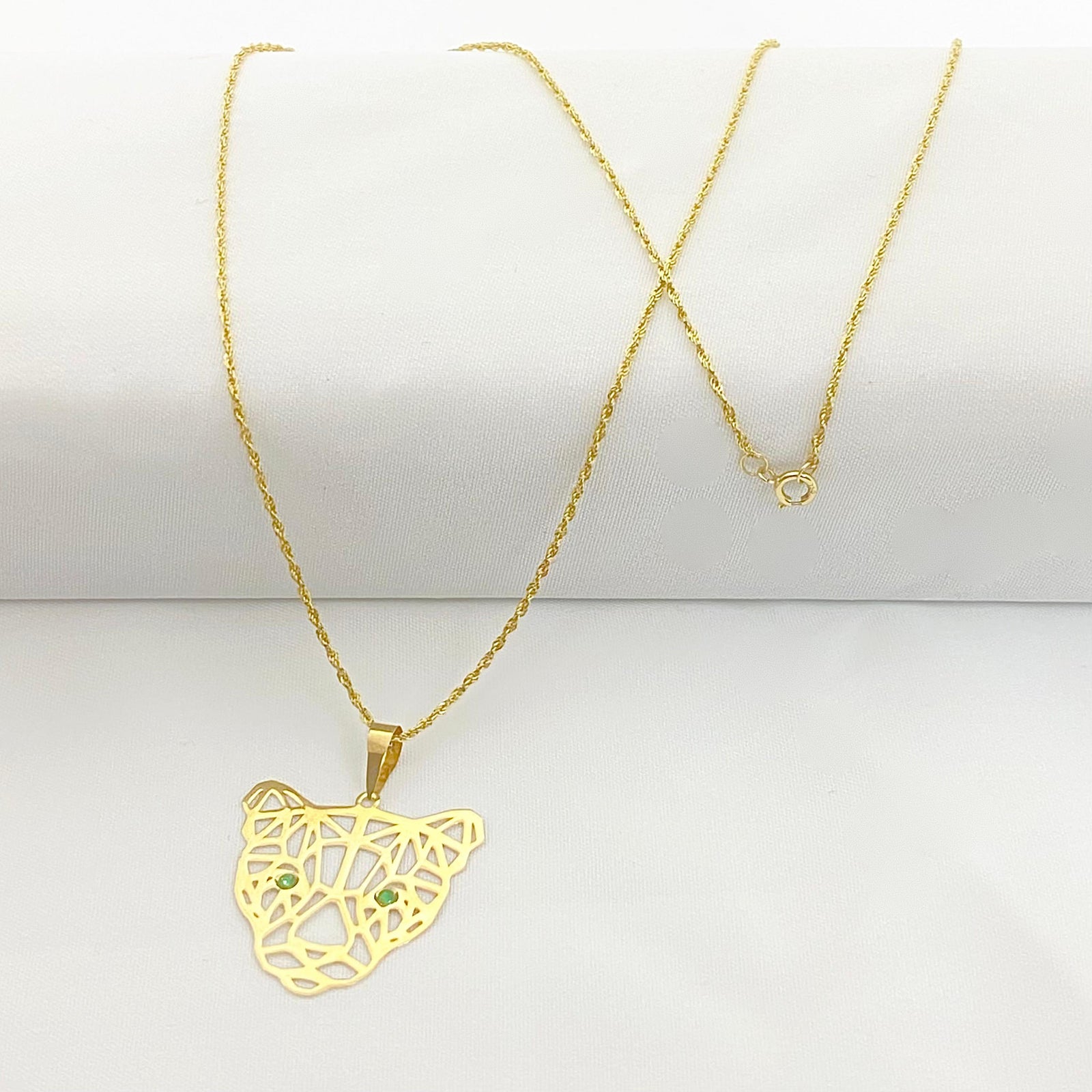 18k Gold Green Eye Tiger Necklace - 18k Gold Necklace - Embellish Gold