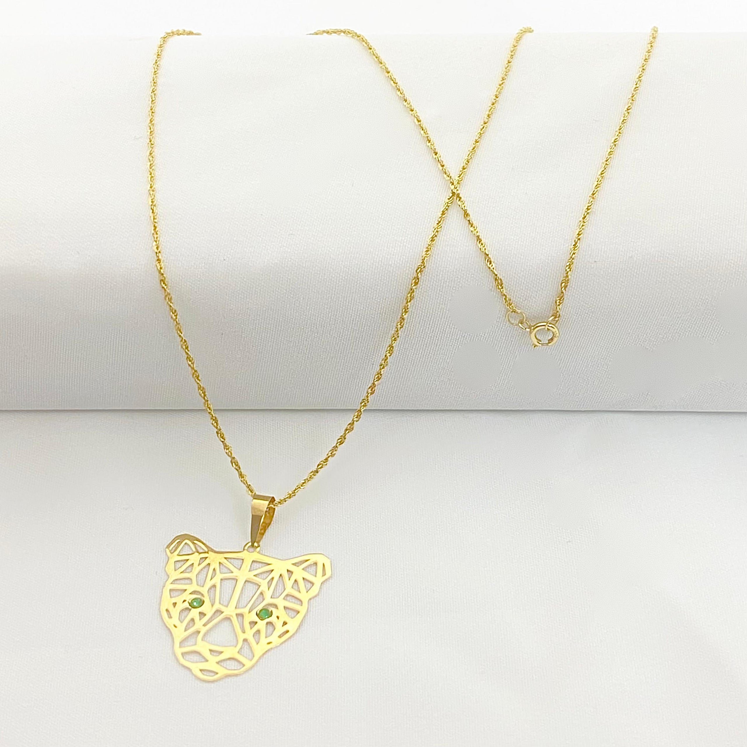 18k Gold Green Eye Tiger Necklace