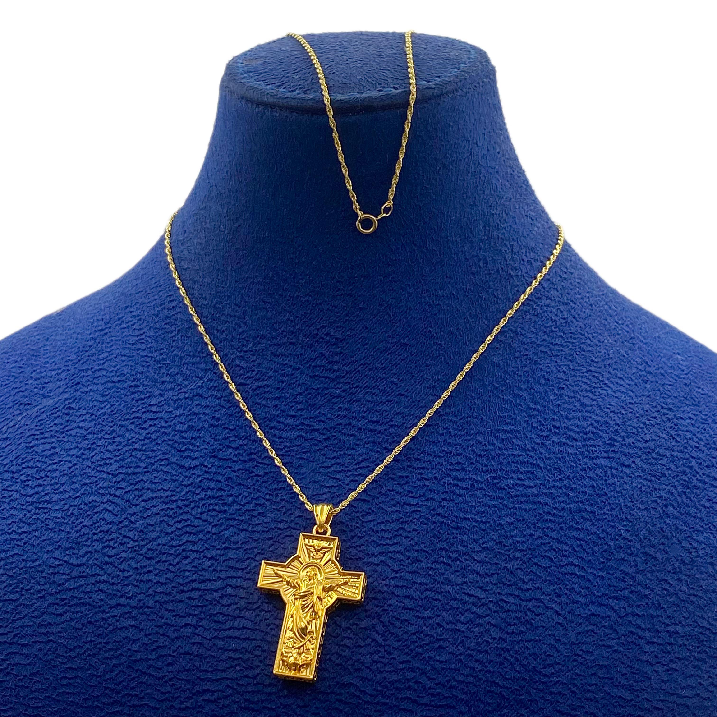 18k Gold Cross Necklace Jade