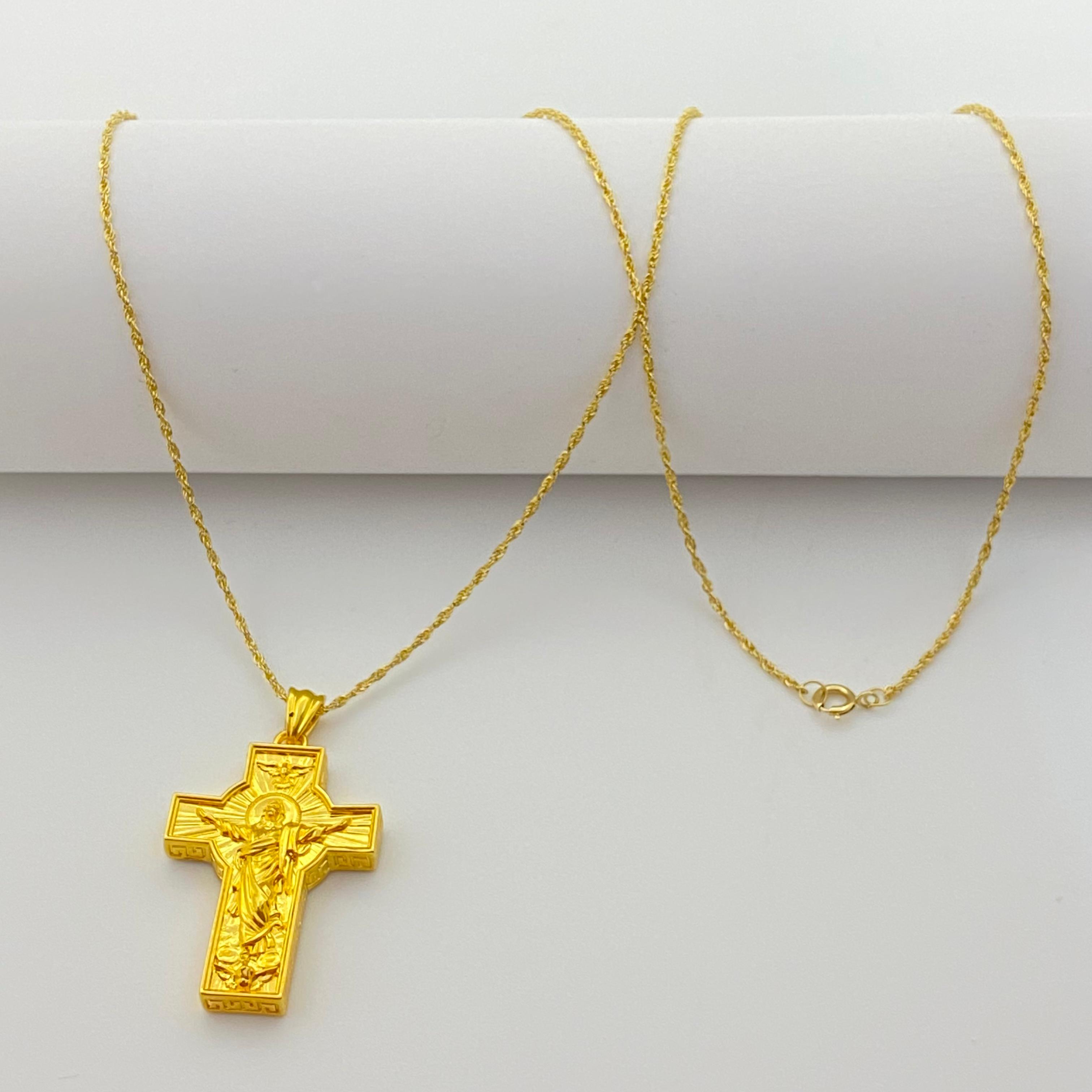 18k Gold Cross Necklace Jade