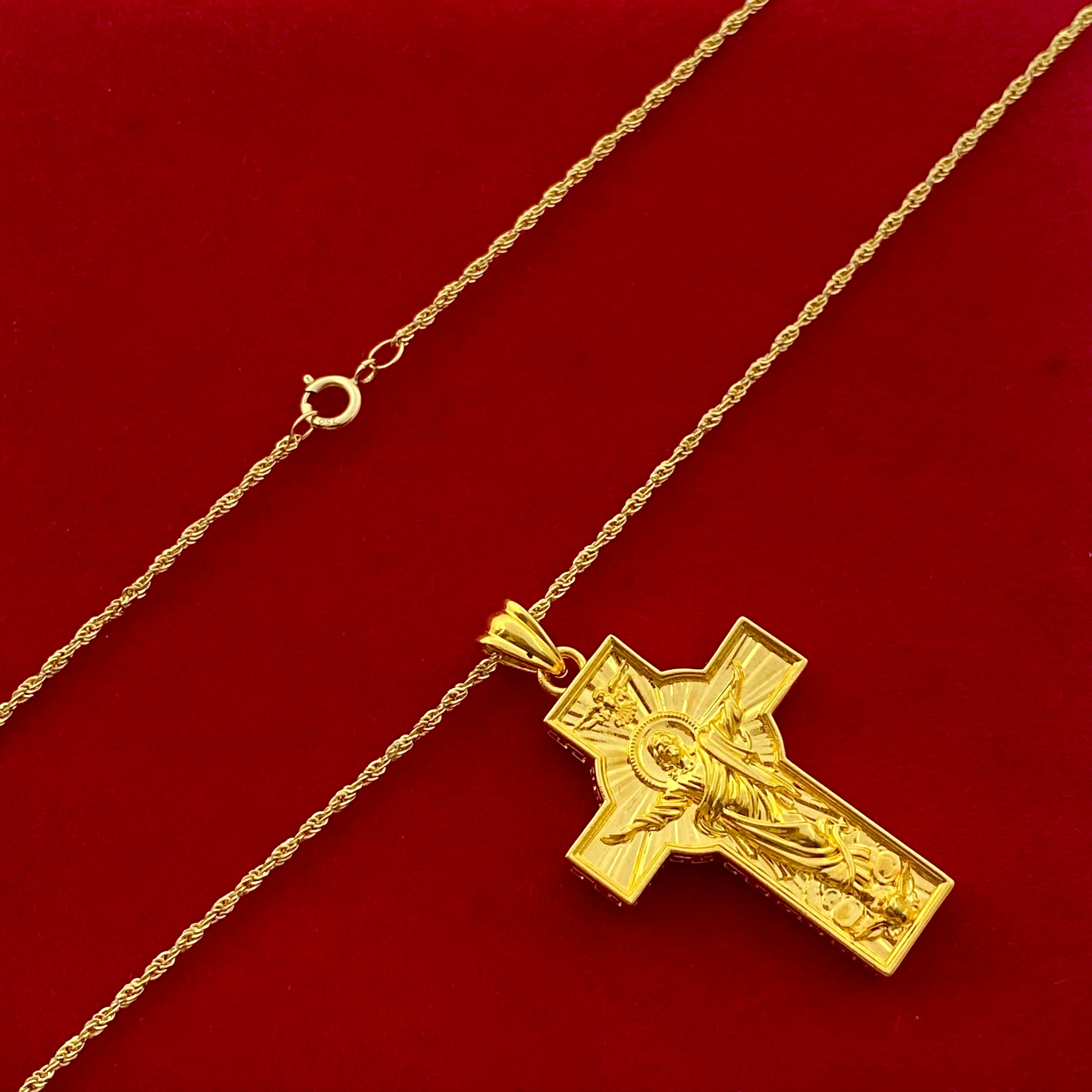 18k Gold Cross Necklace Jade