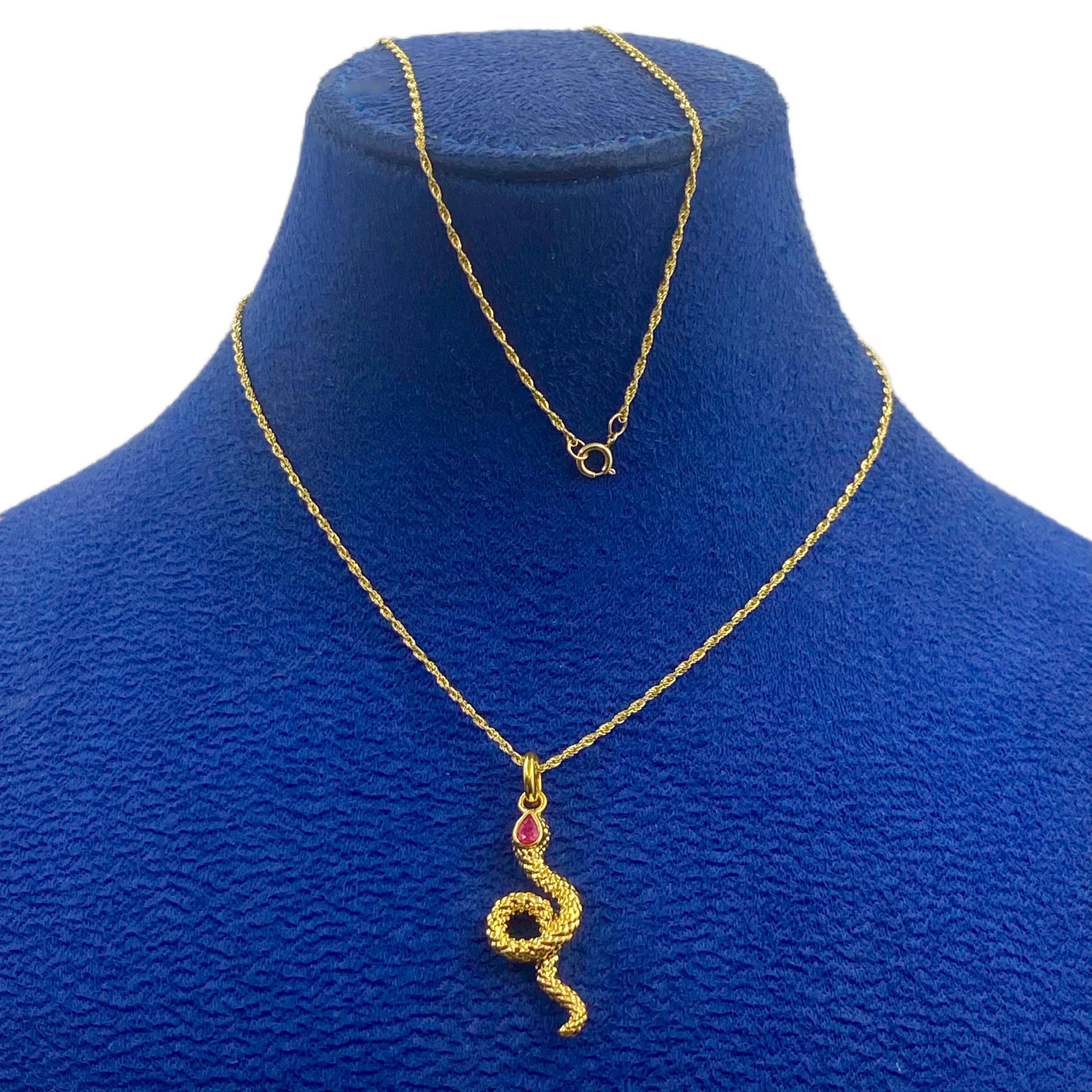 18k Gold Red Snake Necklace