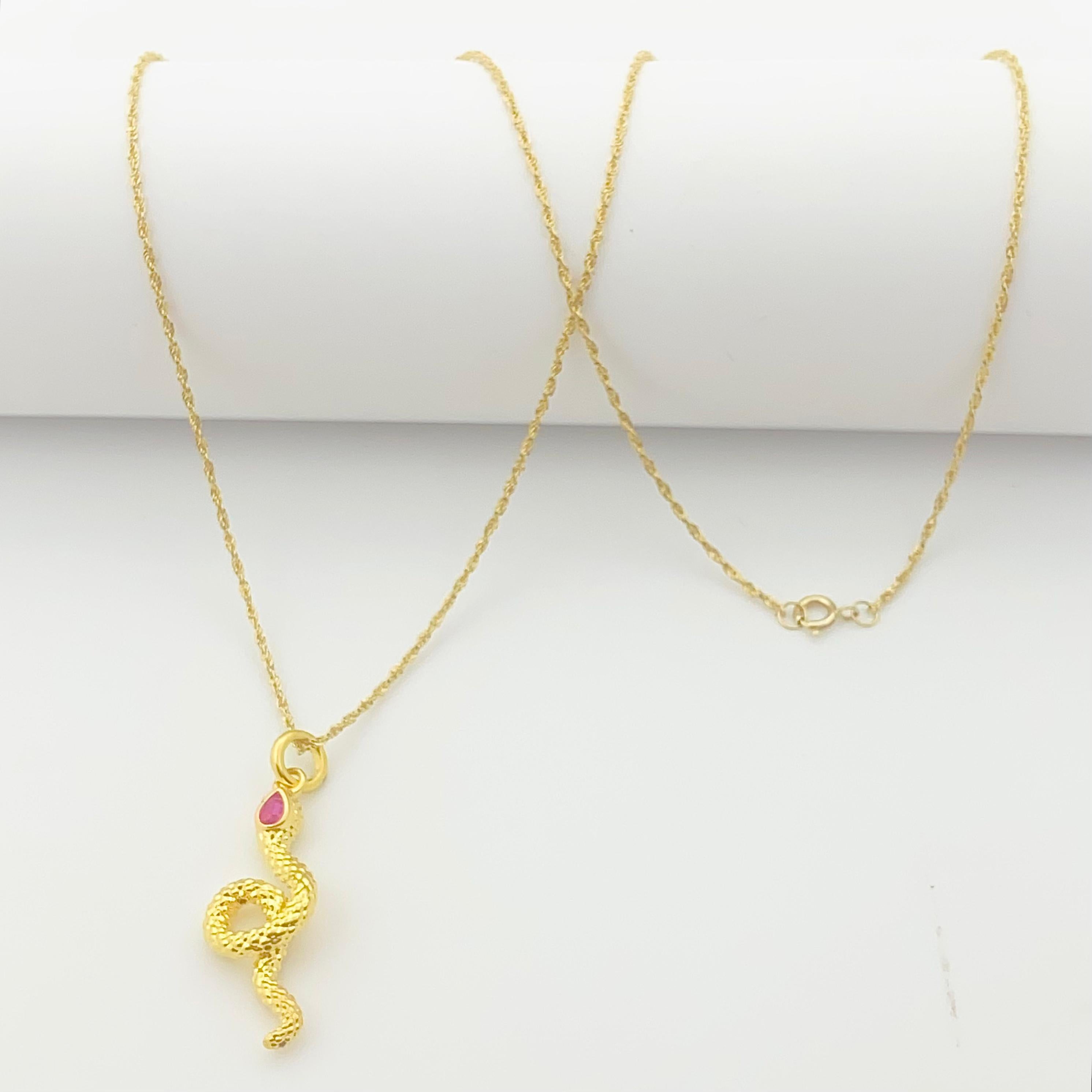 18k Gold Red Snake Necklace