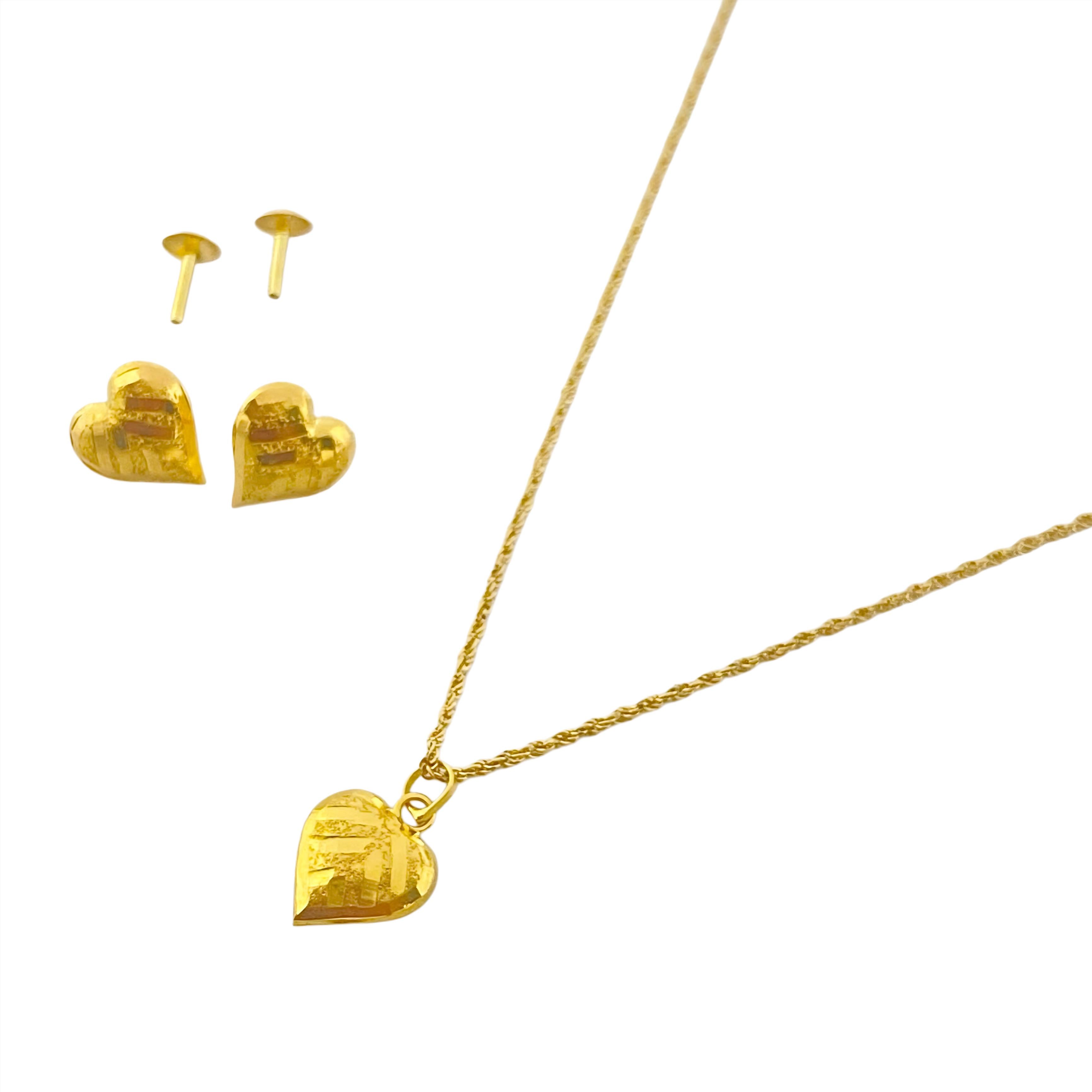 18k Gold Heart Stripe Set