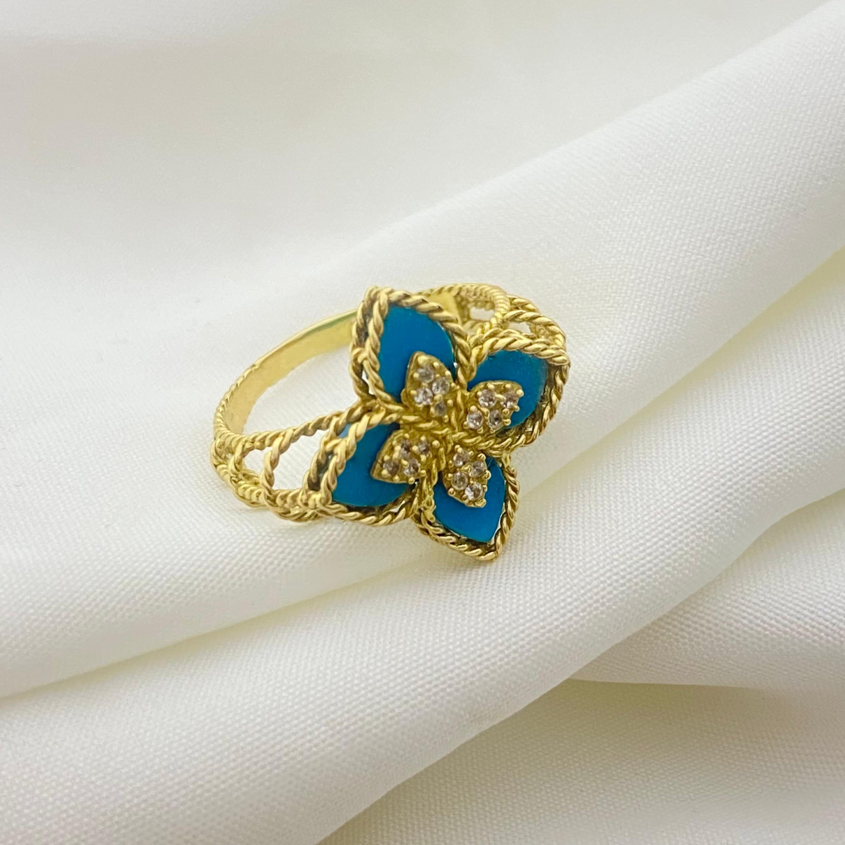 18k Gold Blue Flower Ring