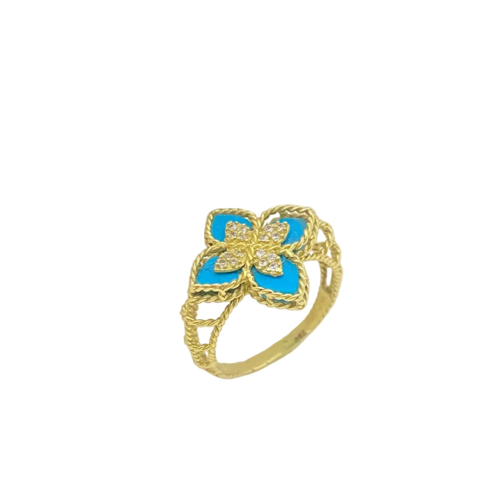 18k Gold Blue Flower Ring - 18k Gold Ring - Embellish Gold