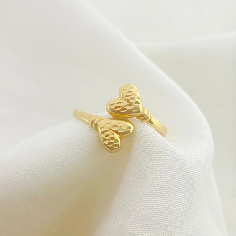 18k Gold Double Edge Heart Ring - 18k Gold Ring - Embellish Gold