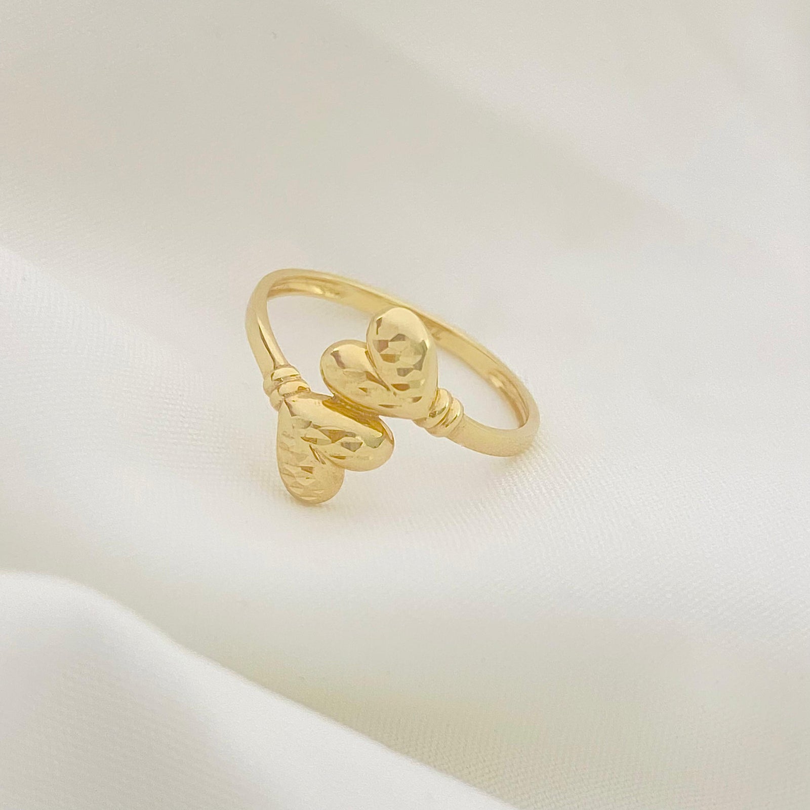 18k Gold Double Edge Heart Ring - 18k Gold Ring - Embellish Gold