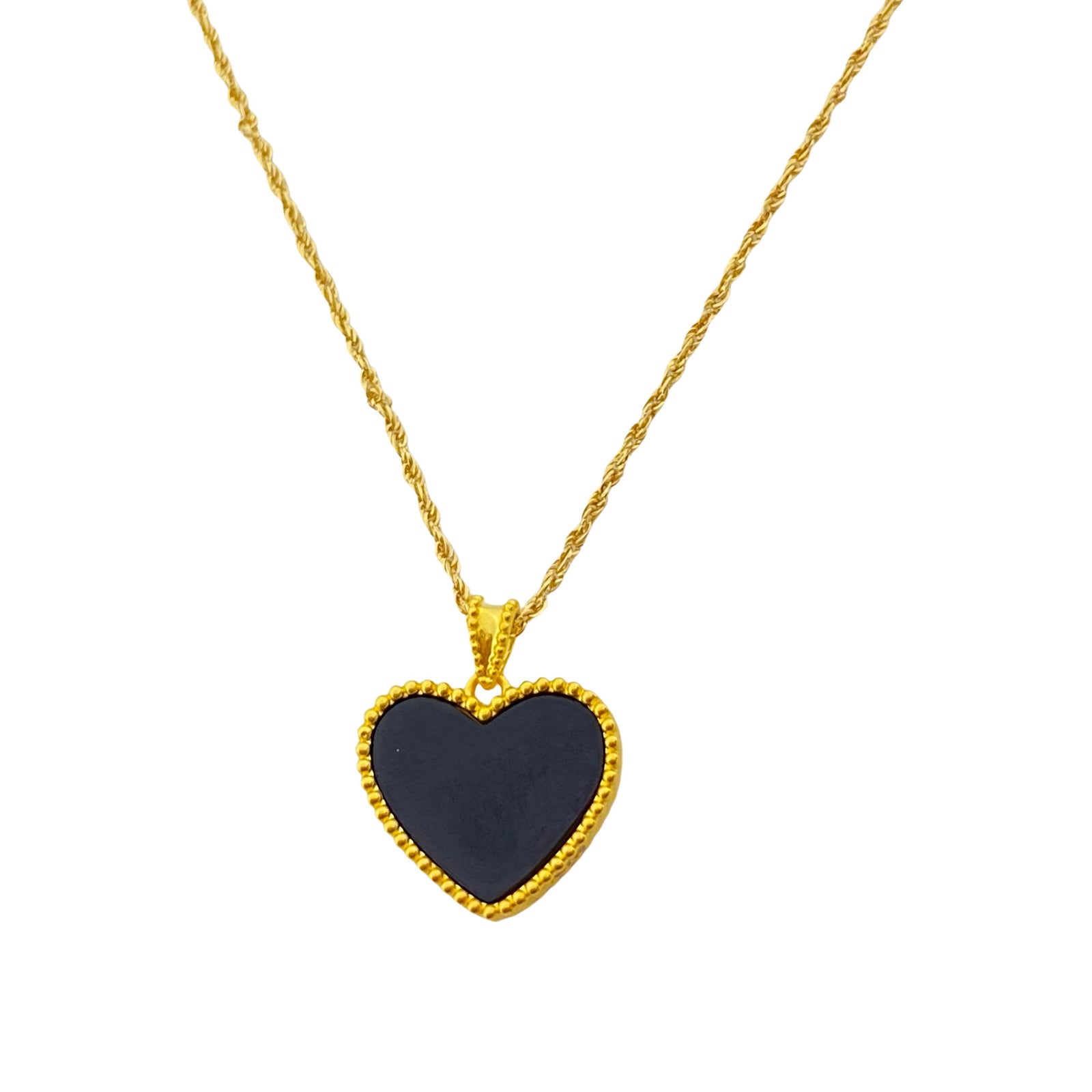 18k Gold Onyx Heart Necklace - 18k Gold Necklace - Embellish Gold