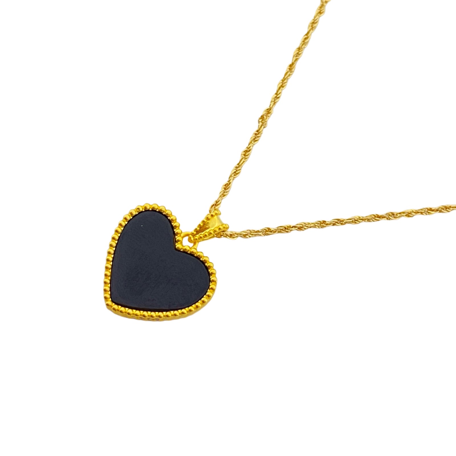 18k Gold Onyx Heart Necklace - 18k Gold Necklace - Embellish Gold