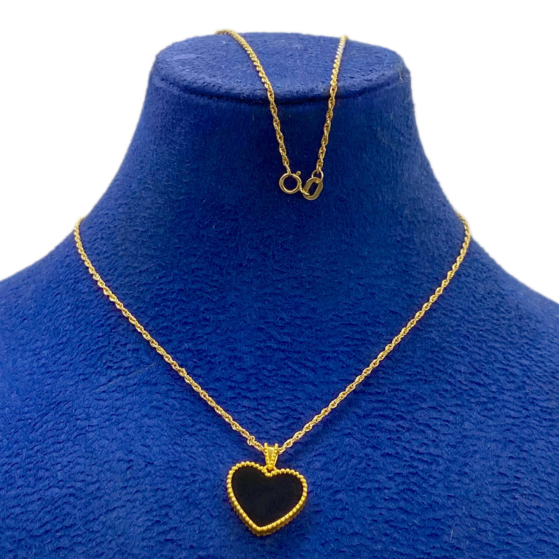 18k Gold Onyx Heart Necklace - 18k Gold Necklace - Embellish Gold