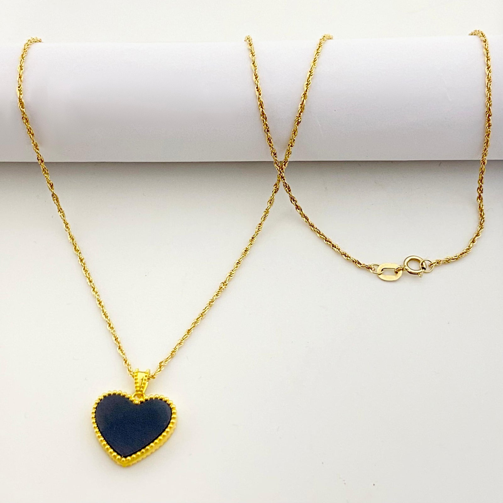 18k Gold Onyx Heart Necklace - 18k Gold Necklace - Embellish Gold