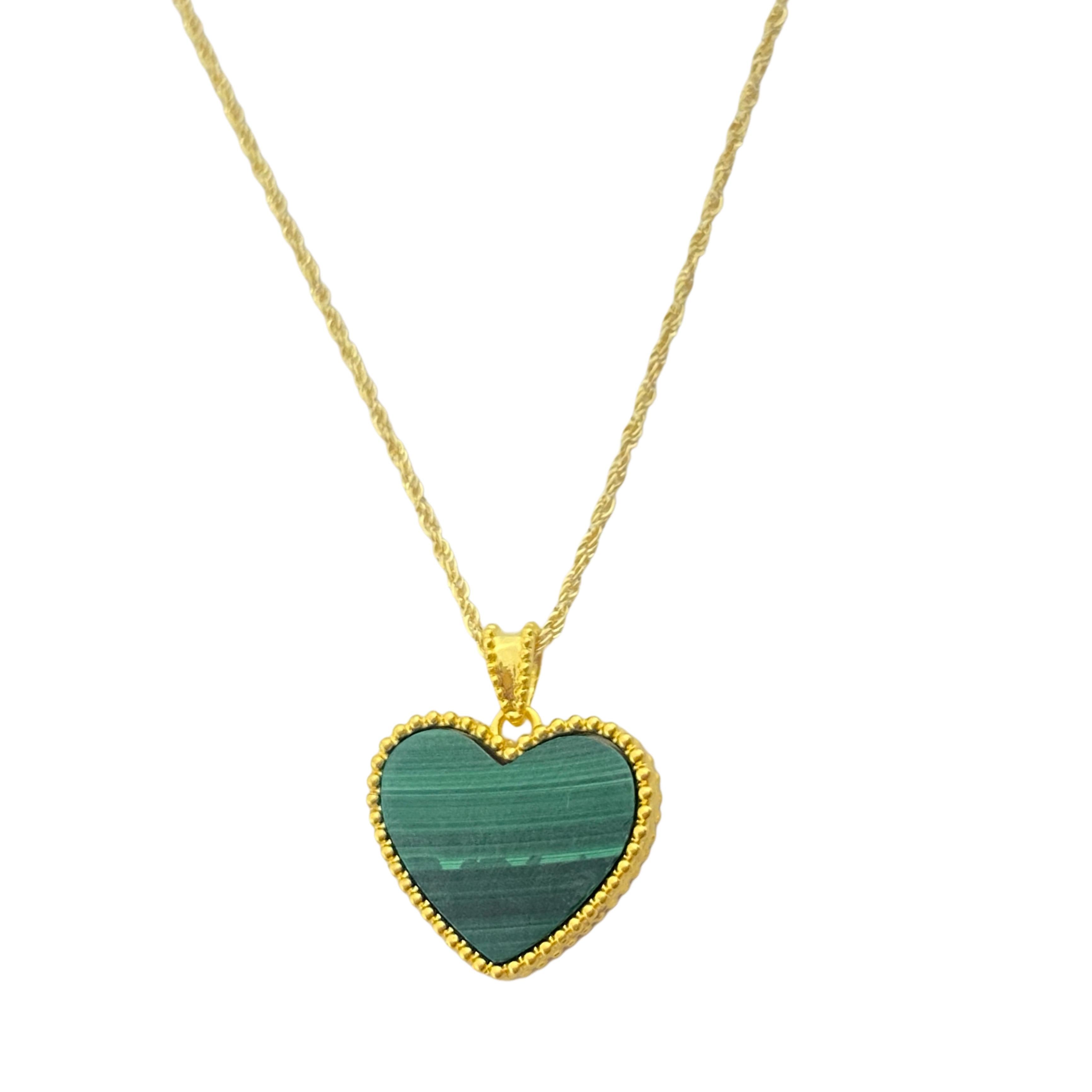 18k Gold Malachite Heart Necklace
