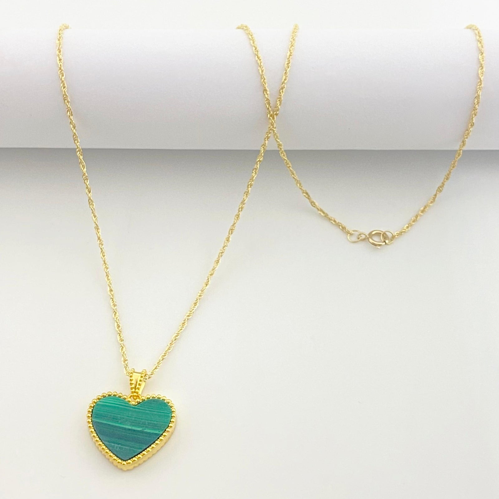 18k Gold Malachite Heart Necklace - 18k Gold Necklace - Embellish Gold